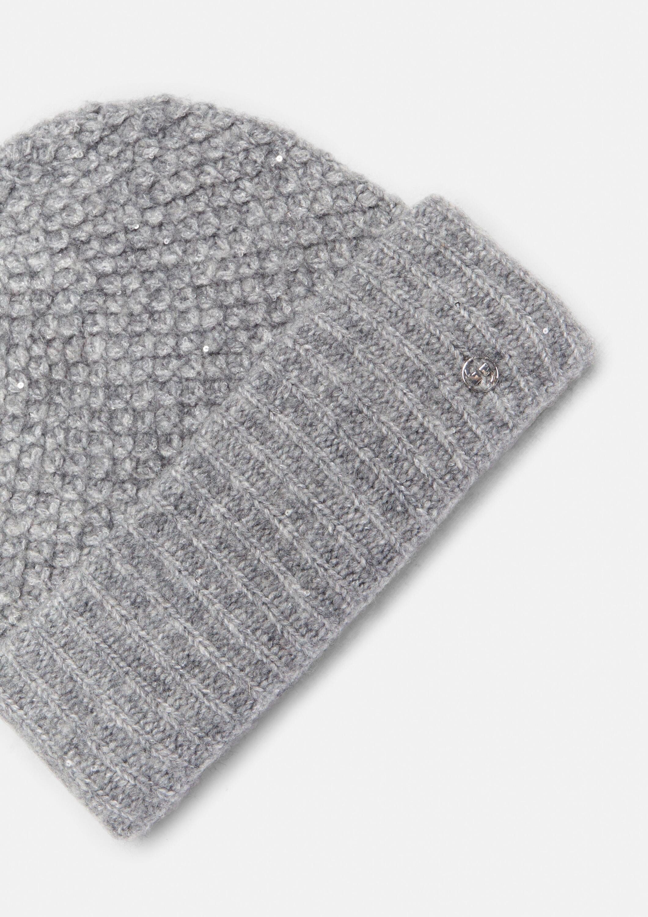 comma Strickmütze Mütze Beanie aus Grobstrick mit dezenten Pailletten-Details