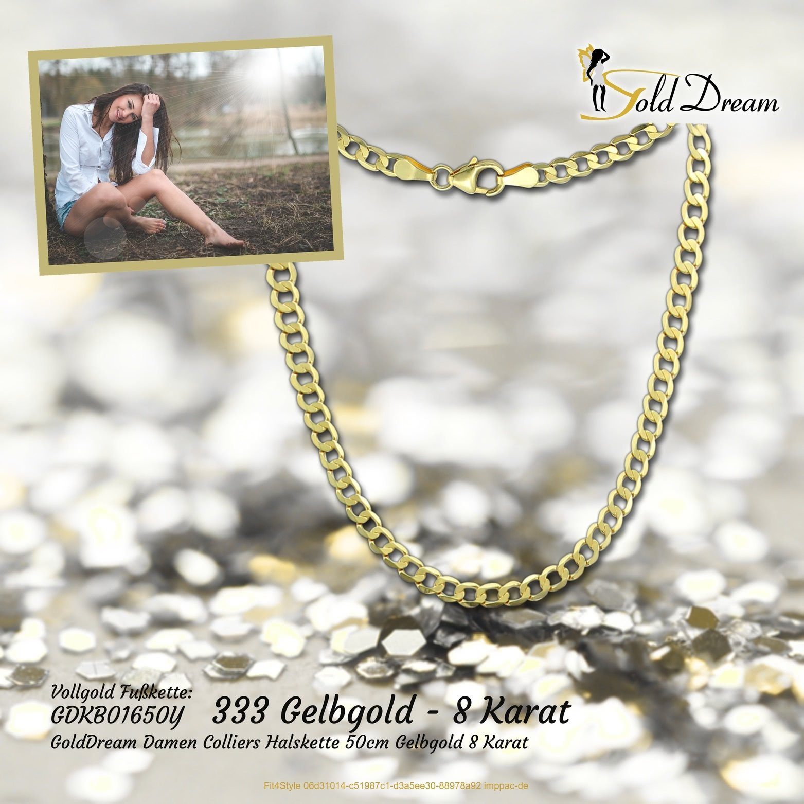 GoldDream Goldkette GoldDream Damen 8K Karat Halskette Damen Gold 333 333er (Collier), Echtgold, - 50cm, Gelbgold Colliers 8 Halskette