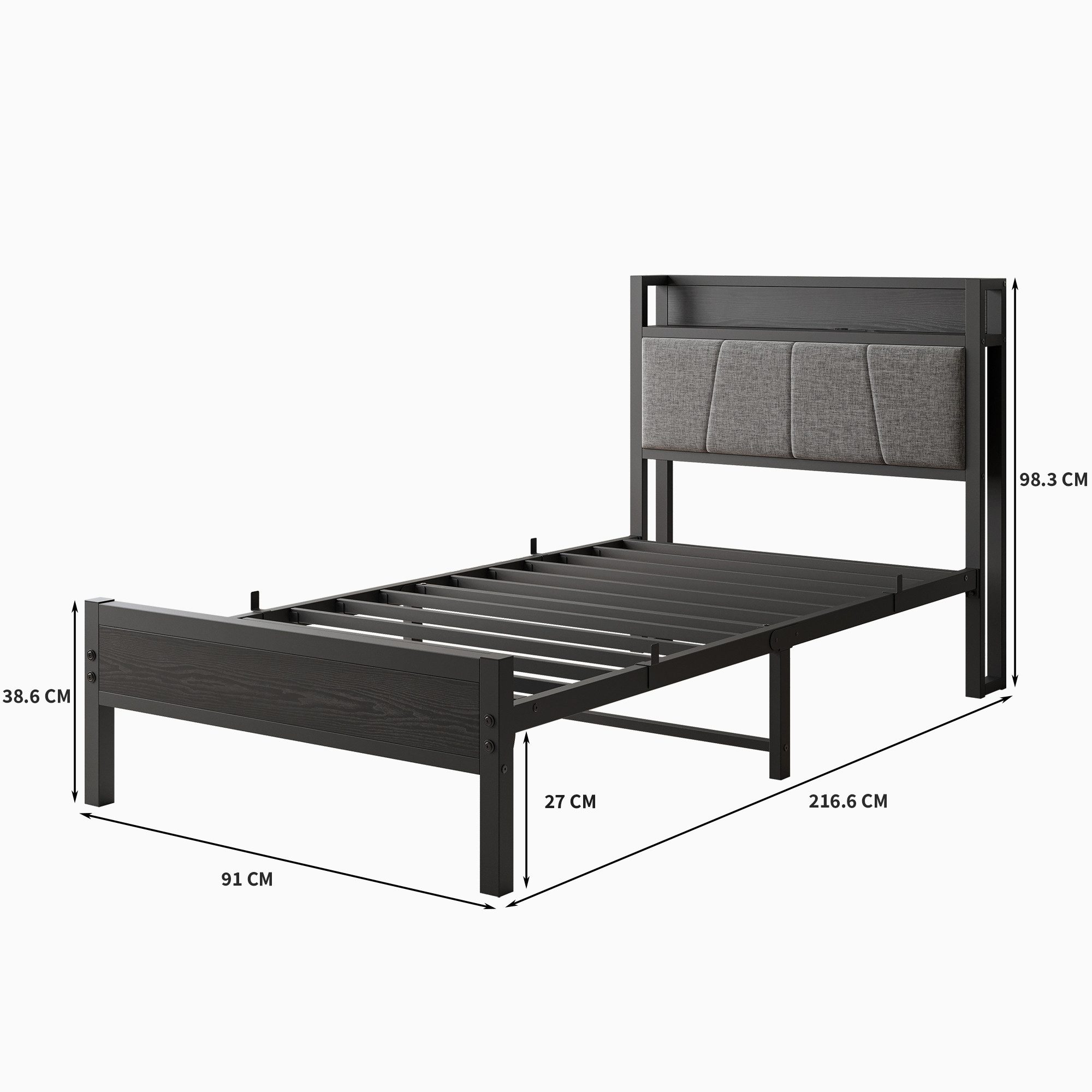 HAUSS SPOLE Polsterbett Metallbett Bettgestell Jugendbett mit USB-Ladeansch günstig online kaufen