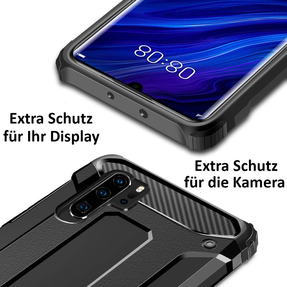 FITSU Handyhülle Outdoor Hülle für Huawei P30 Pro New Edition Schwarz, Robuste Handyhülle Outdoor Case stabile Schutzhülle mit Eckenschutz