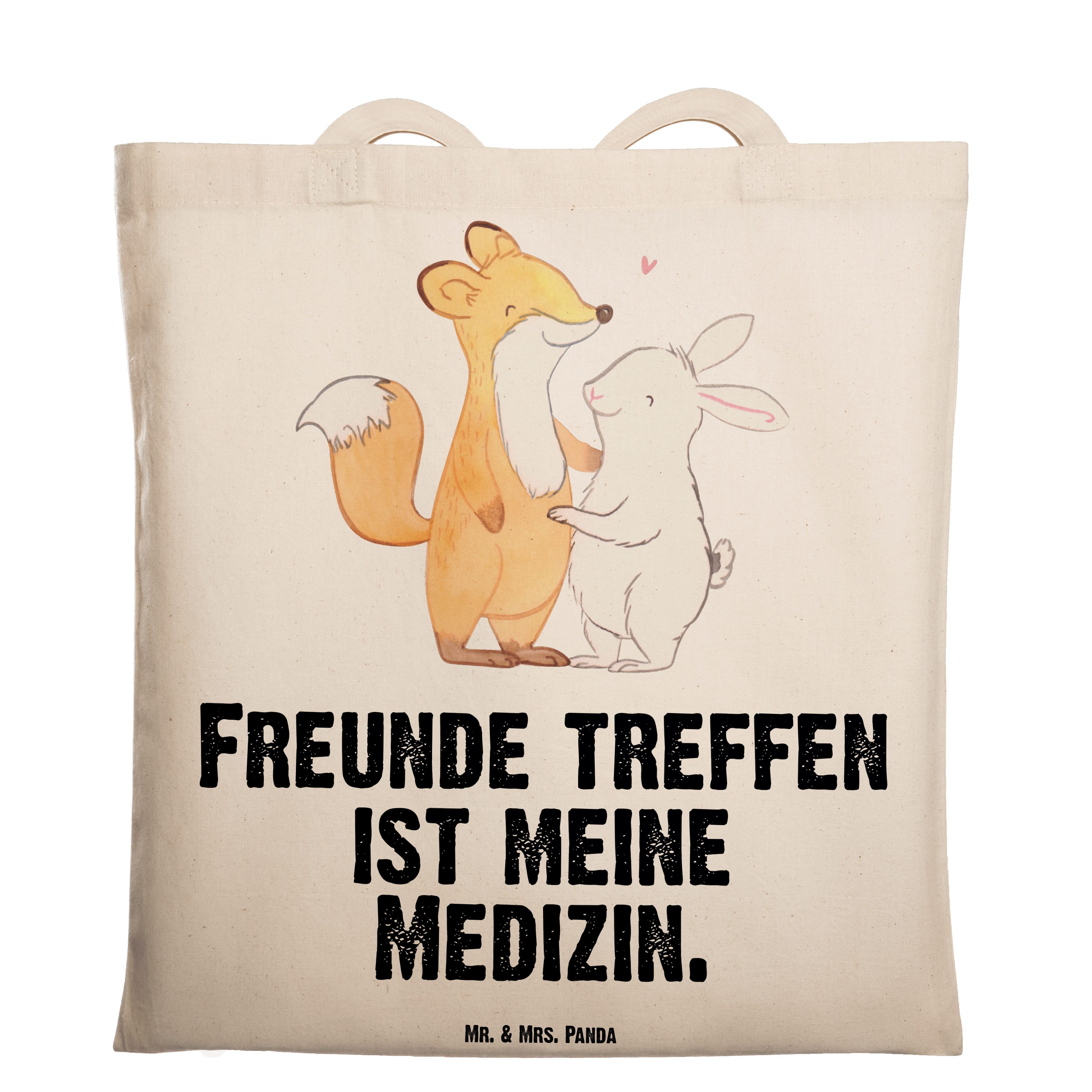 Mr. & Mrs. Panda Tragetasche Fuchs Hase Freunde treffen Medizin - Transparent - Geschenk, Jutebeut (1-tlg)