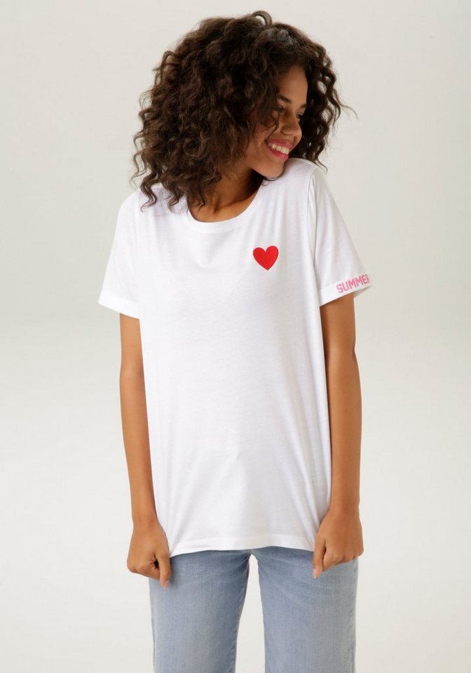 Aniston CASUAL T-Shirt mit Herz-Applikation und bedrucktem Rücken - NEUE  KOLLEKTION