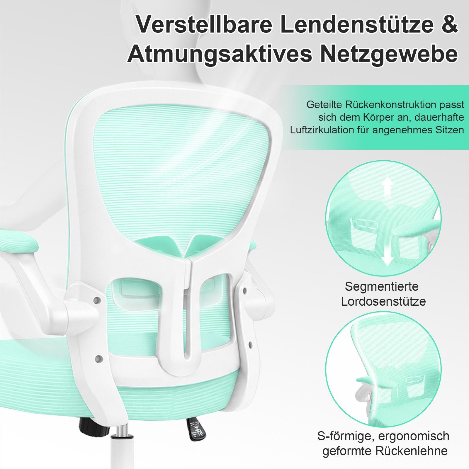 Durrafy Bürostuhl Ergonomischer Bürostuhl,Schreibtischstuhl mit klappbaren Armlehnen, Chefsessel mit 150 kg Tragfähigkeit – Bild 3 von 5