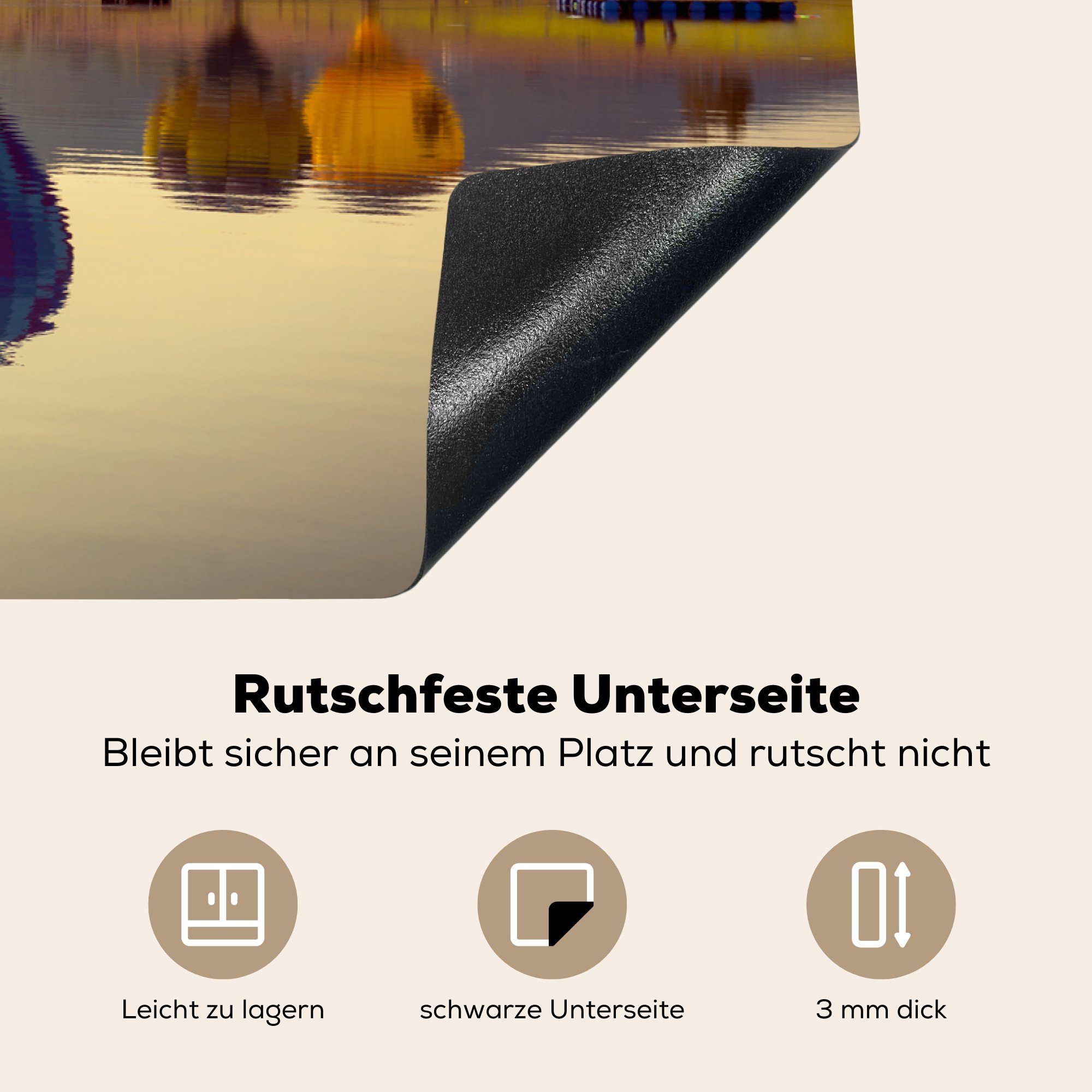 Vinyl, - MuchoWow Herdblende-/Abdeckplatte küche, Schutz Induktionskochfeld cm, Ceranfeldabdeckung für tlg), die (1 - 81x52 Heißluftballon Wasser Reflexion,