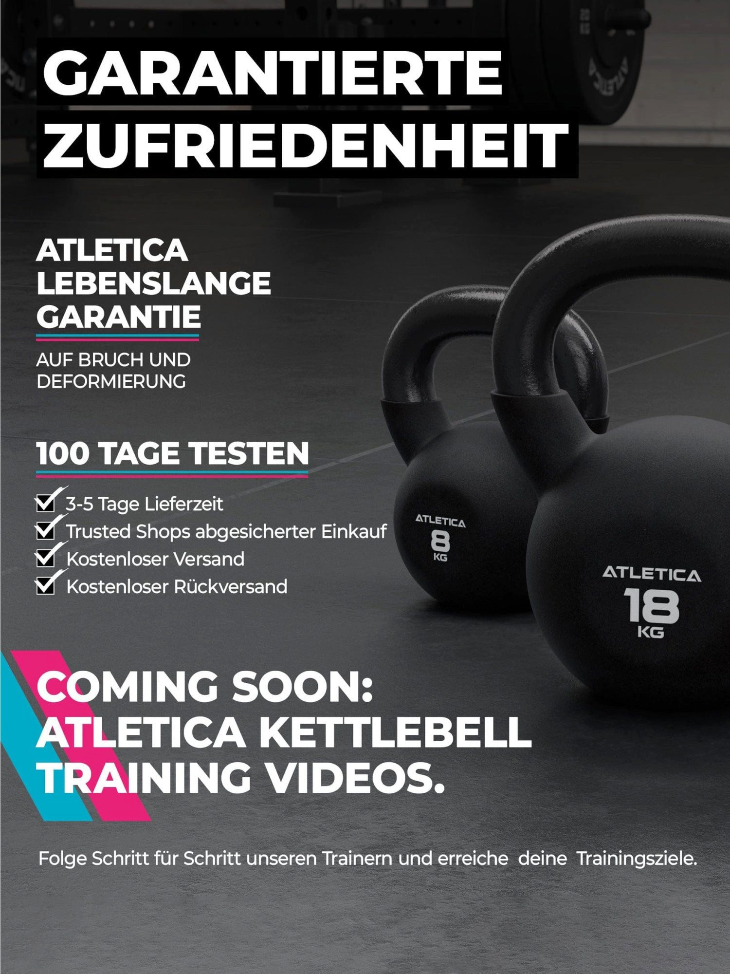 ATLETICA Kettlebell 4kg-32kg, TÜV geprüft auf Schadstoffe