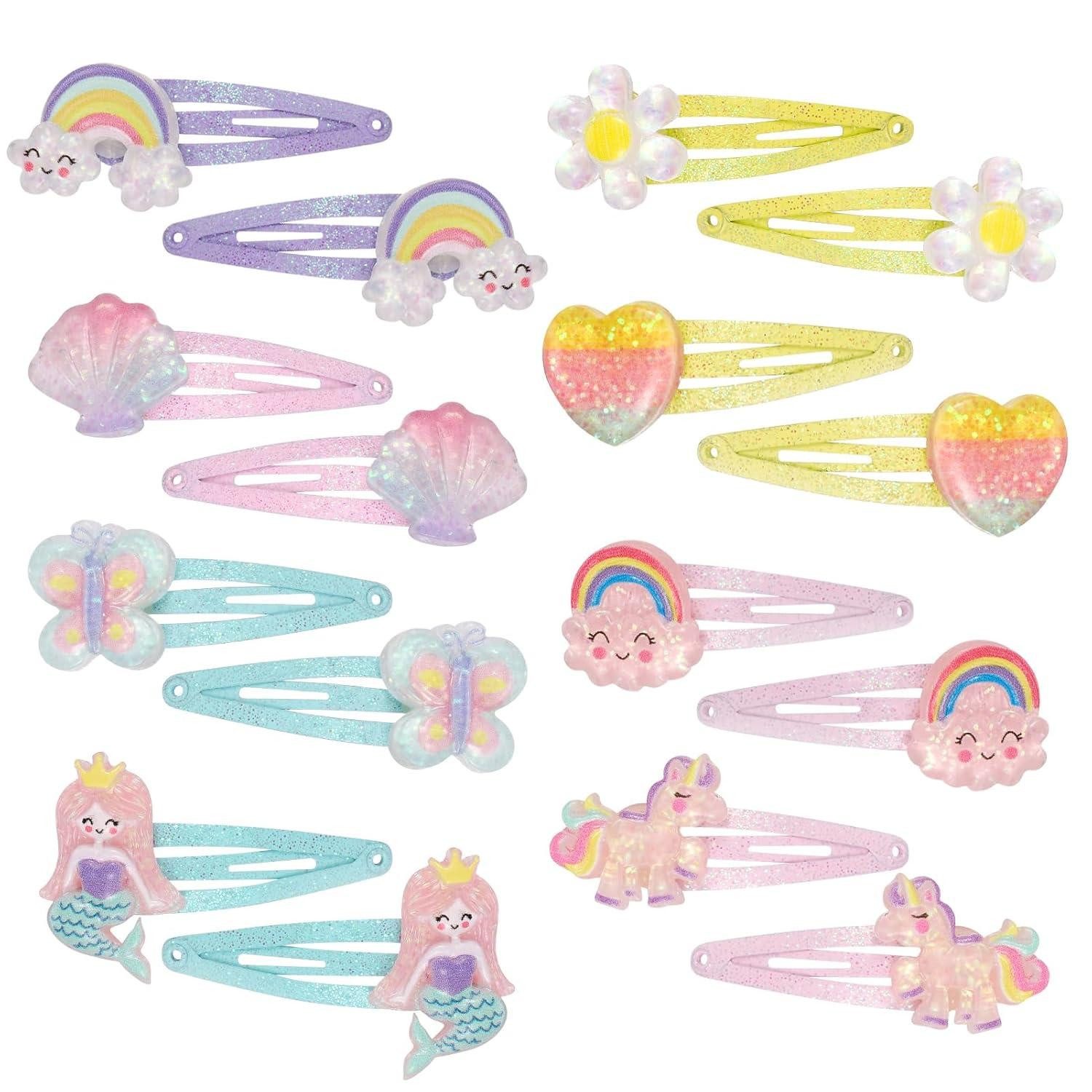 LuxusKollektion Haarspange 16 Stück Mädchen Glitzer Haarspangen Unicorn Meerjungfrau Blumen