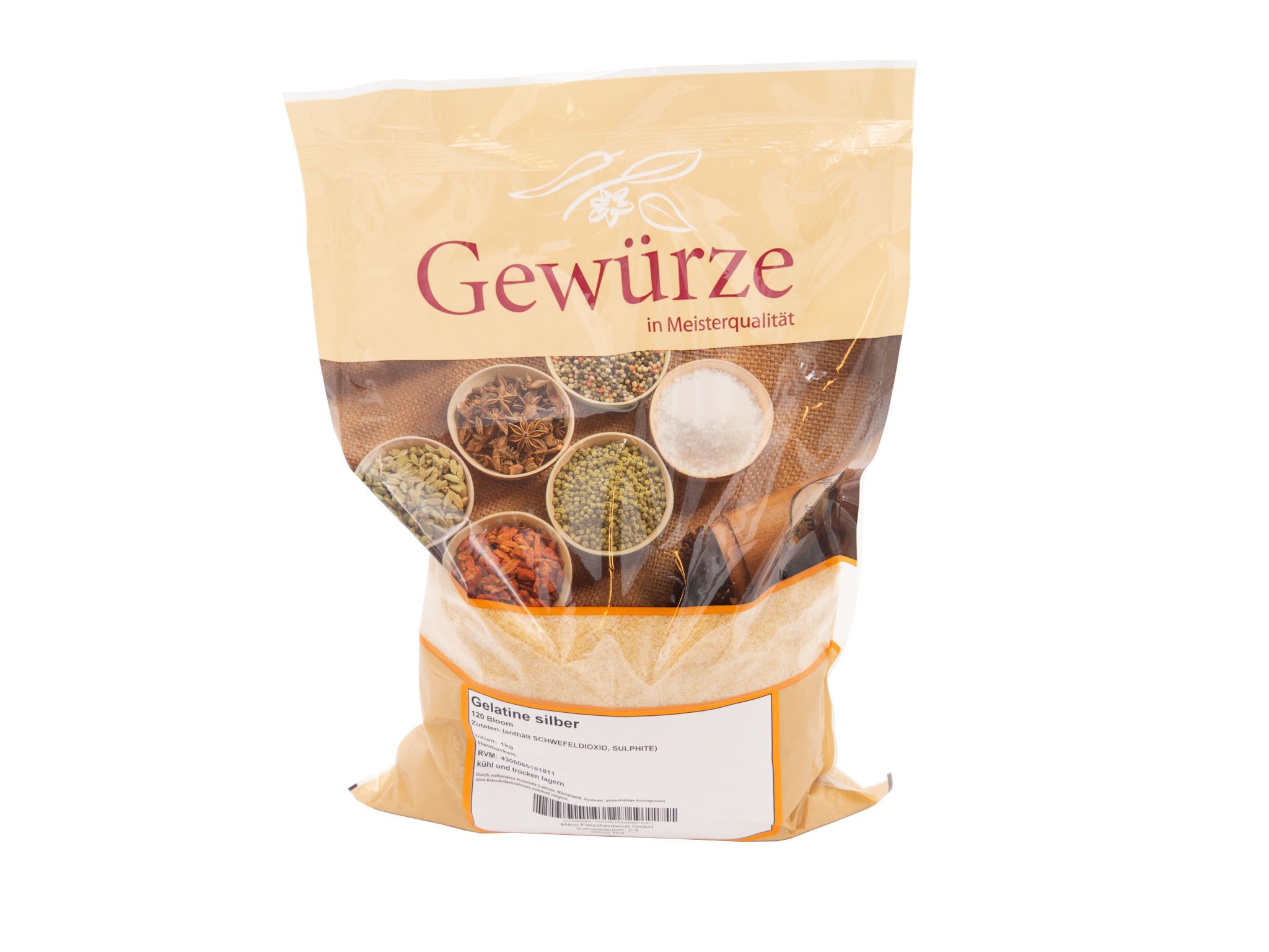 mävo Gewürz Aspik Silber 1 kg Beutel 120 Bloom