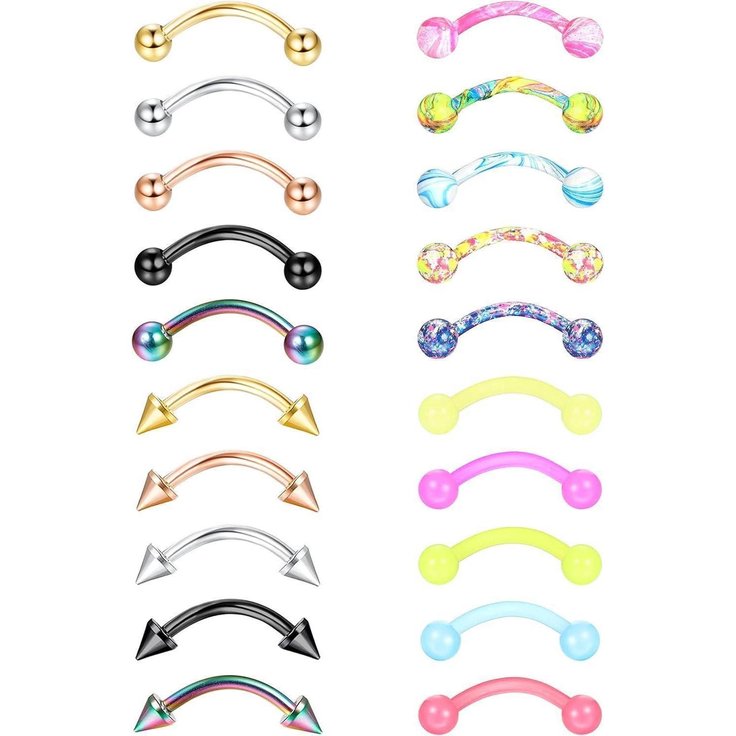 Augenbrauenpiercing 16G Edelstahl Piercing Set 20 bunt gebogene Augenbrauen Tragus Helix