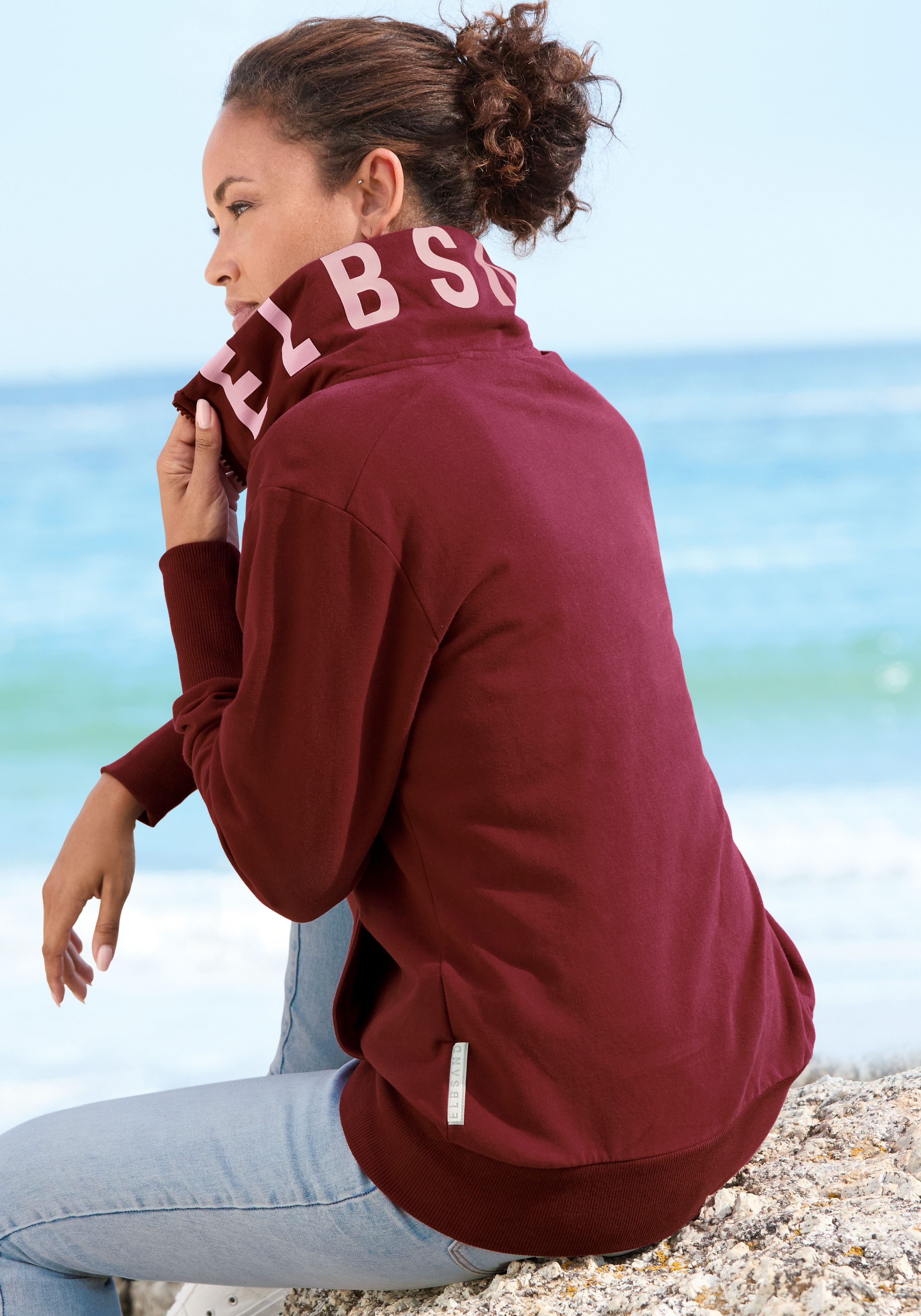 Elbsand Sweatjacke Alvis mit Logodruck am Kragen, bequeme Freizeitjacke