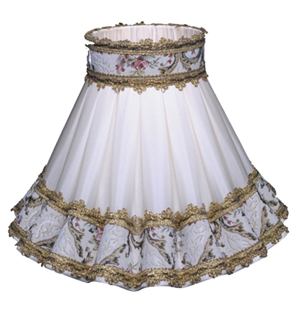 Dirk Davids Leuchten GmbH Lampenschirm Lampenschirm Rock Schirm Gobelin Seide Creme TL Ø57cm, Handgemachte goldene Bordüre