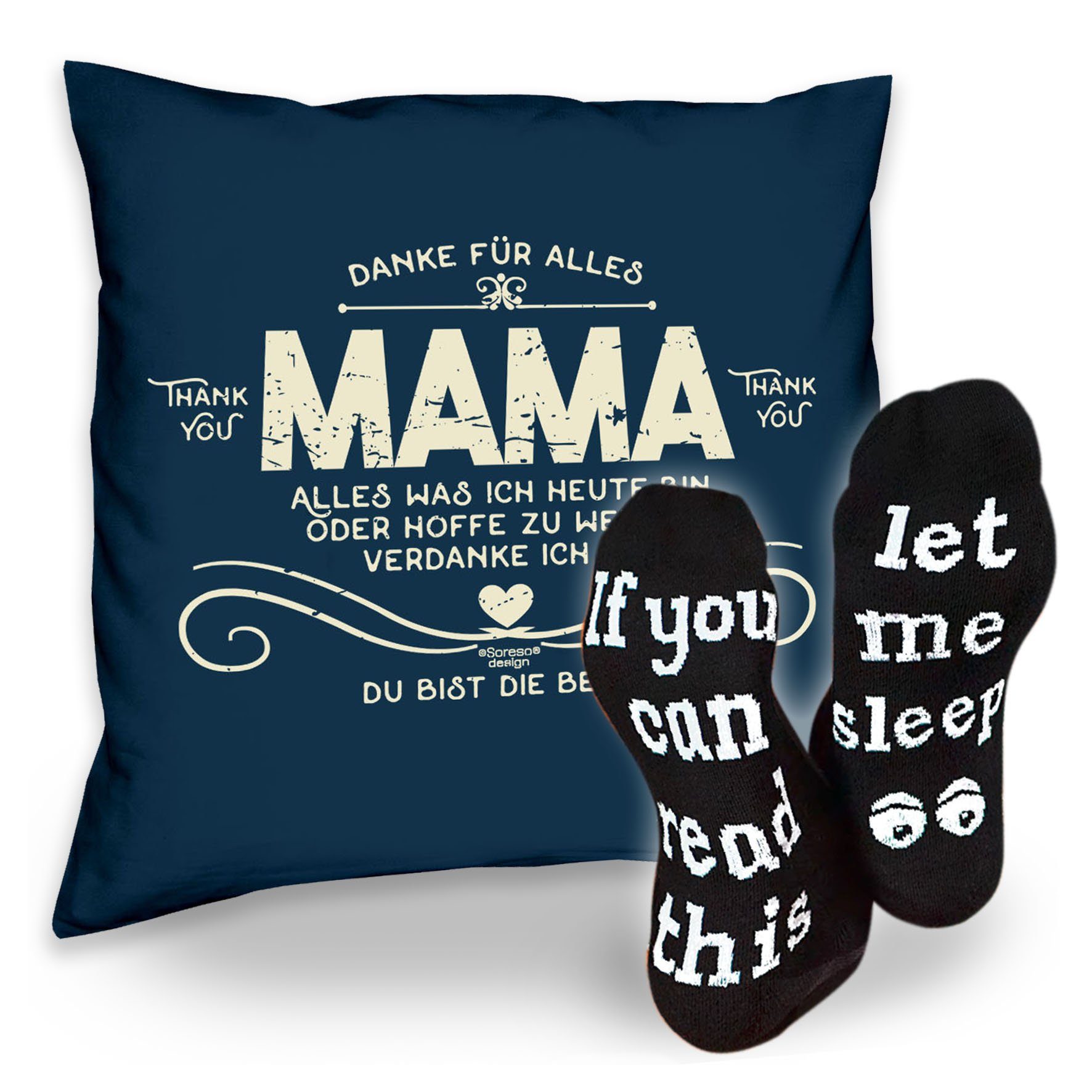 Kissen Geschenke navy-blau Soreso® Socken Mama für Geschenkidee Sprüche Mütter & Danke Dekokissen Sleep,