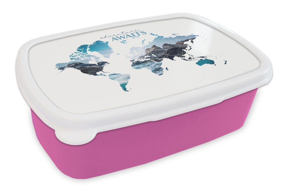 Berg, Lunchbox Kinder, - Mädchen, MuchoWow rosa Brotbox Snackbox, Kunststoff Erwachsene, für Zitate Weltkarte - Kunststoff, Brotdose (2-tlg),