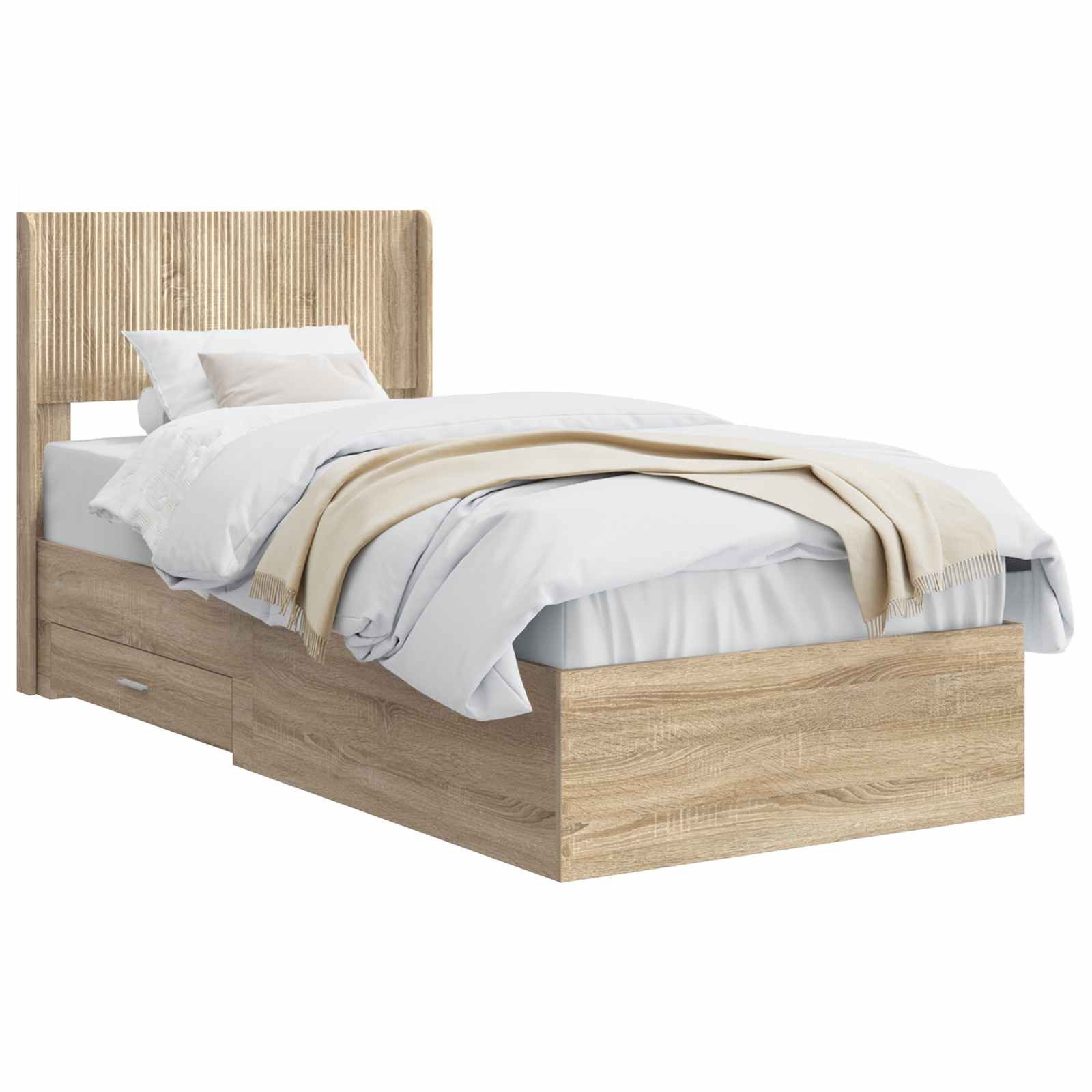 Bett Bettgestell mit Stauraum und Kopfteil Sonoma-Eiche 100 x 200 cm