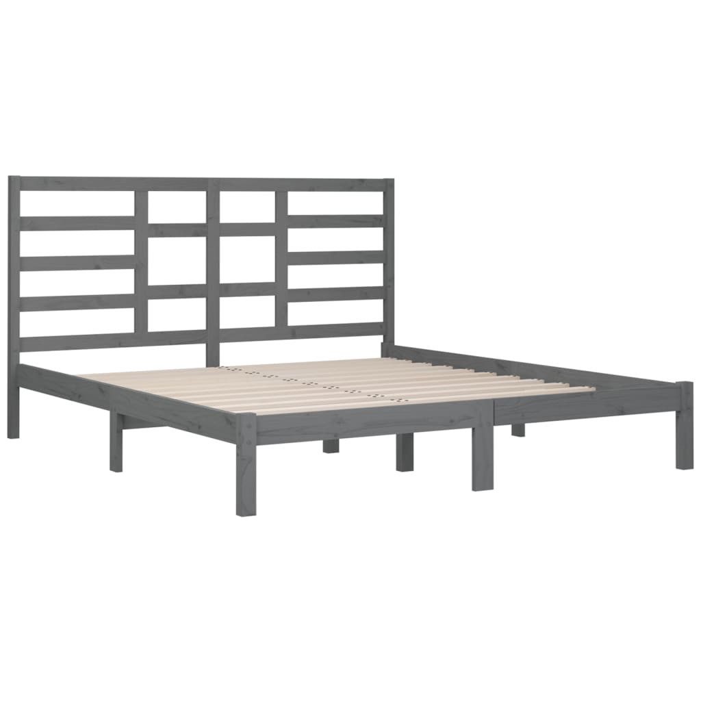 vidaXL Bettgestell 200 x 200 cm Massivholzbett Grau 200x200 cm Bett Holz Bettgestell Dopp