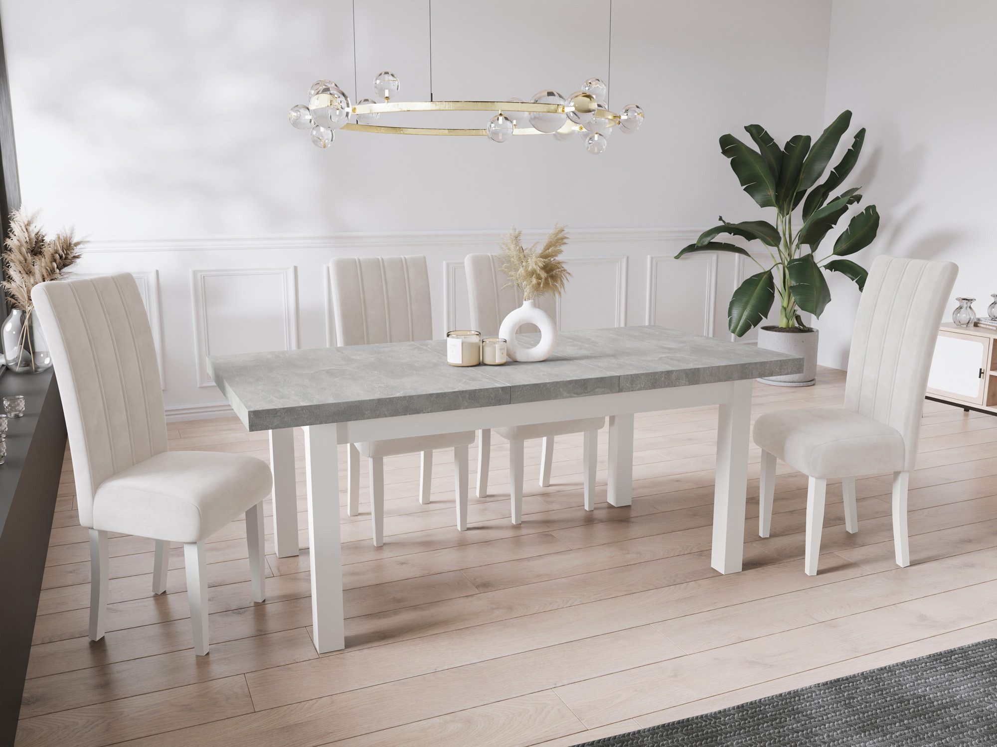 WFL GROUP Esstisch Avena ausziehbar rechteckig modern mit weißen Holzbeinen (MADE IN EU, 5 Gr. – 120/140/160/170/200 cm ausziehbar auf 160/180/210/250/300 cm), platzsparender Tisch in Holzoptik für Küche, Esszimmer oder Wohnzimmer