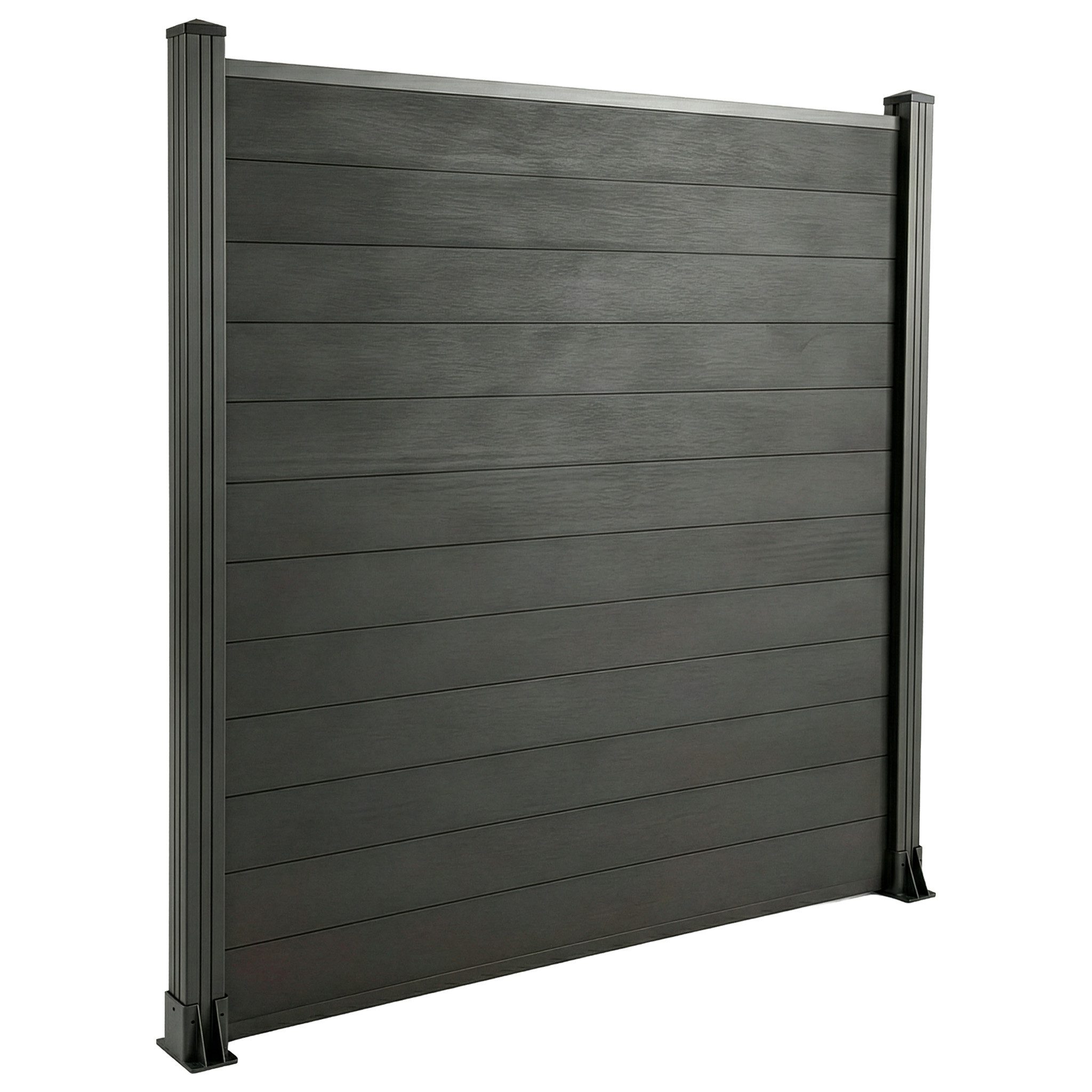 Floordirekt Zaun WPC Sichtschutzzaun Ponza 180x180 cm schwarz Gartenzaun Aluminium, (Pfosten, 12 WPC-Paneele), pflegeleicht, wetterfest und optisch hochwertiger Sichtschutz