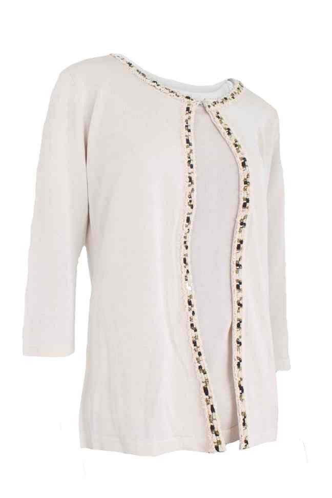 Cardigan Twinset in Ecru mit Perlendetails