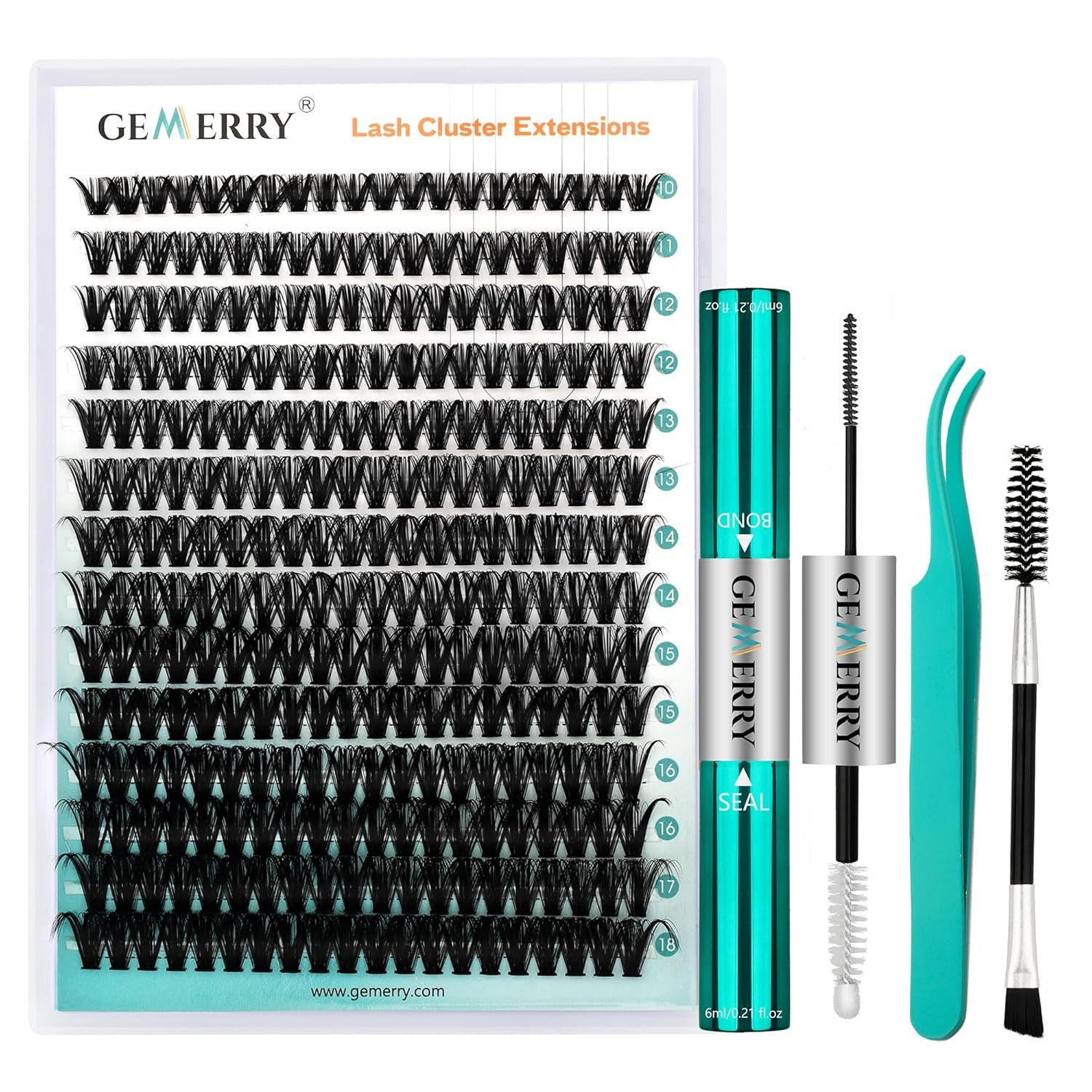 GEMERRY Einzelwimpern -Set 40D Cluster Wimpern 0.07 D Crul 10–18mm Clusters, Natürlich & Voluminös, inkl. Kleber & Applikator