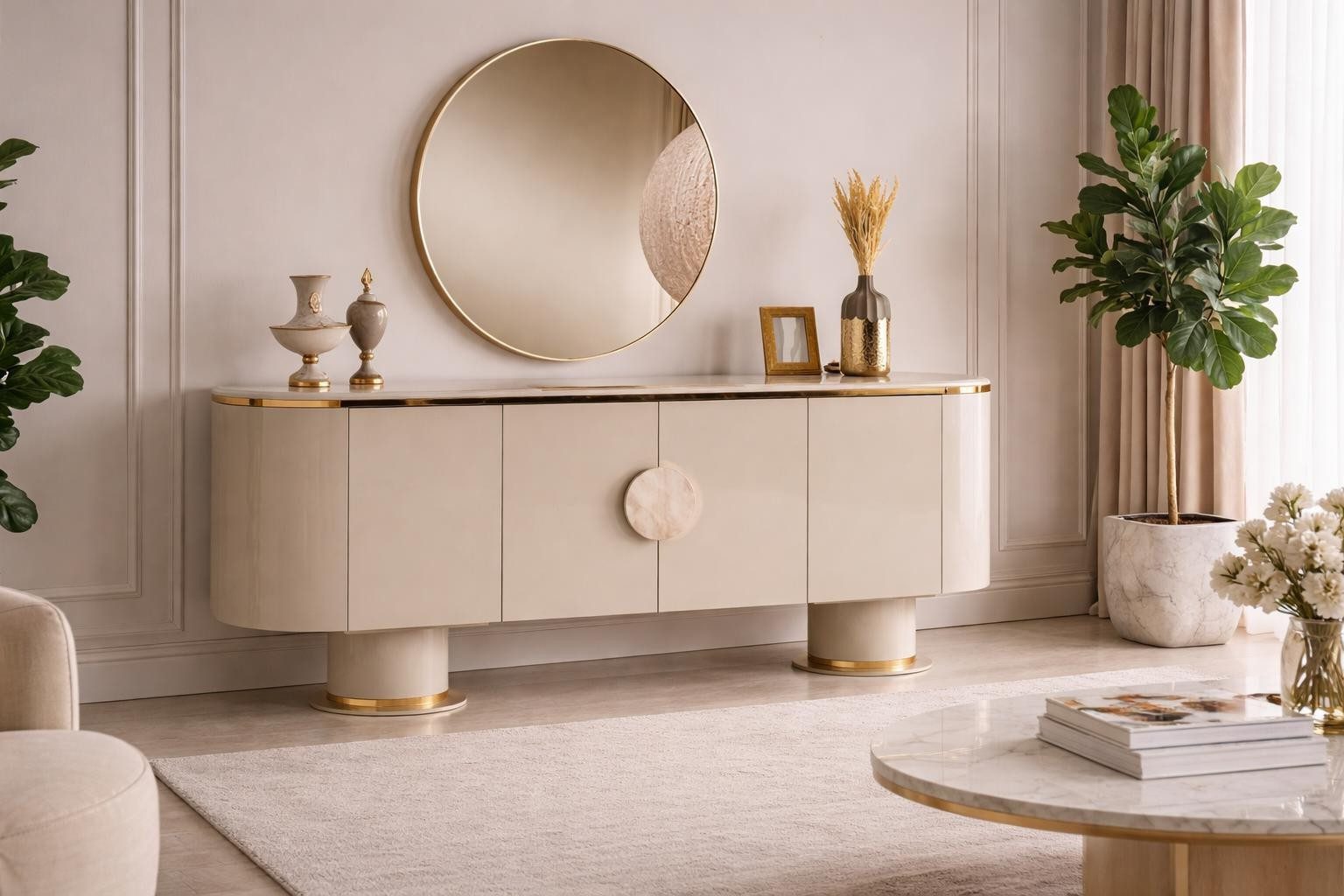 Xlmoebel Dekospiegel Runder Wandspiegel mit goldenen Akzenten und minimalistischer For, Made in Europa
