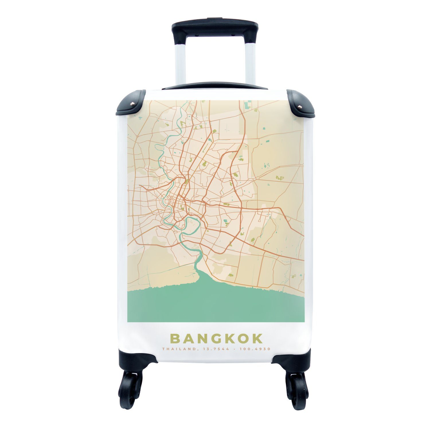 MuchoWow Handgepäckkoffer Bangkok Reisekoffer Reisetasche 4 - - Handgepäck Karte für rollen, Vintage Trolley, Stadtplan, mit - Ferien, Rollen