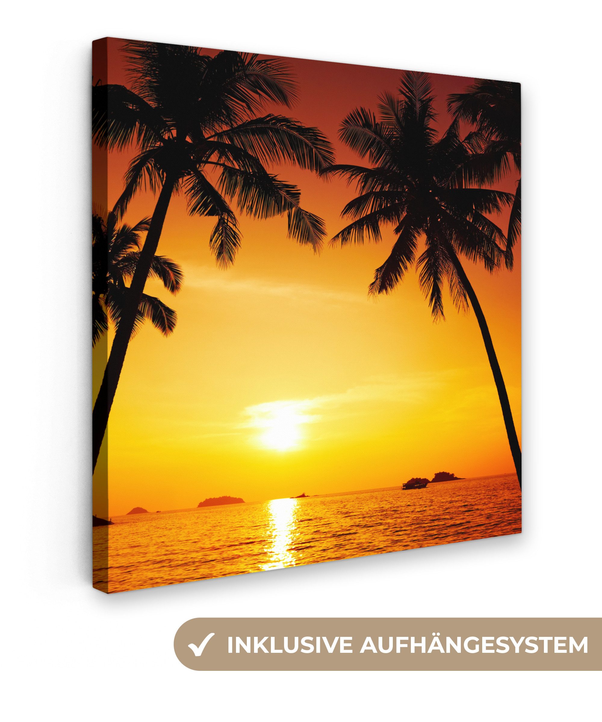 OneMillionCanvasses® Leinwandbild Palme - Sonnenuntergang - günstig online kaufen