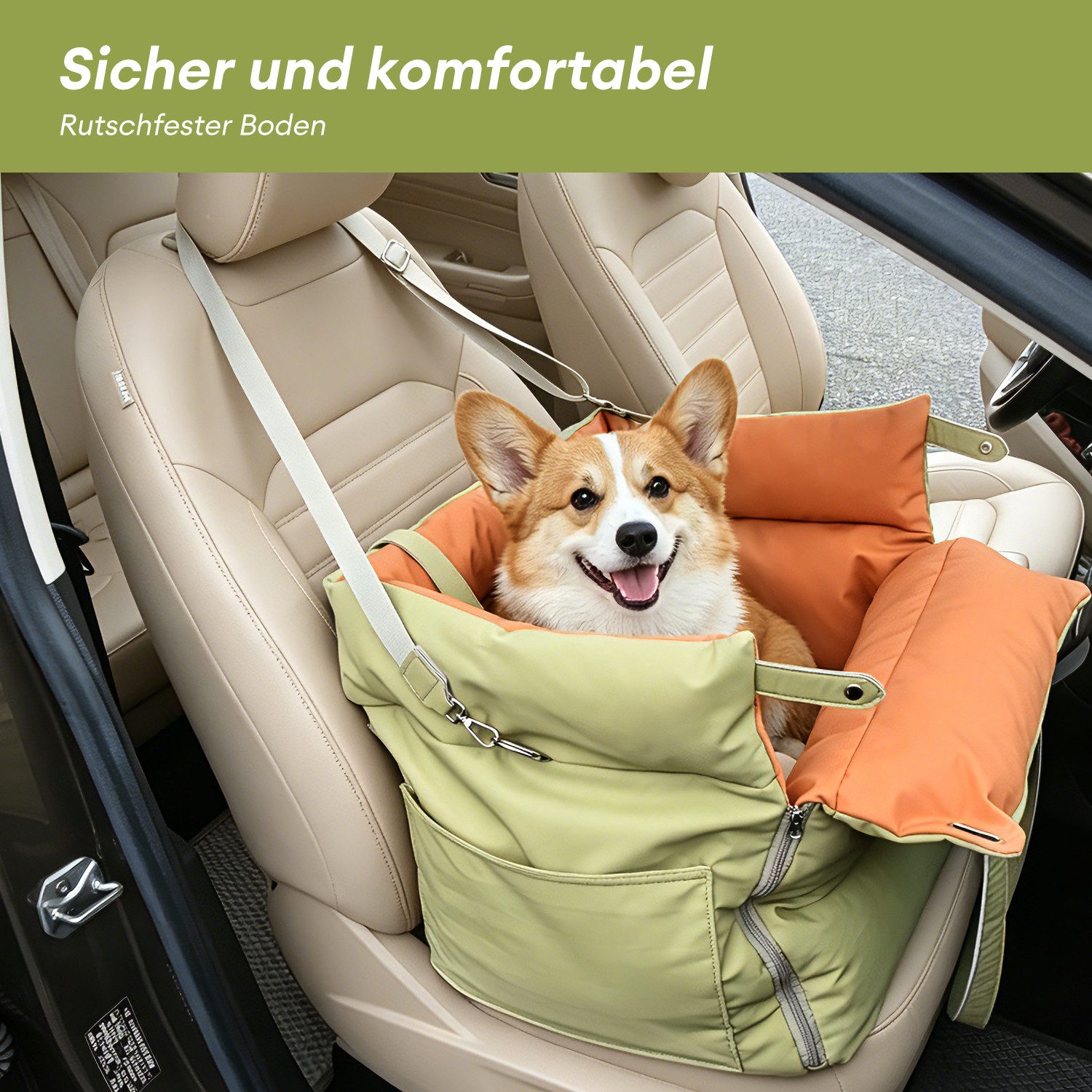 CkeyiN Pro Hunde-Autositz für kleine/mittlere Hunde,2-in-1 Hundebett,Autositz Hunde Tragbare, PU-Material,Kratzfest,verschleißfest,wasserdicht, Abnehmbar und Waschbar,mit Sicherheitsgurt,Für Hunde bis 13 kg