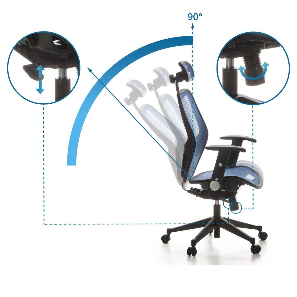 ergonomisch St), Schreibtischstuhl Blau OFFICE AIR-PORT (1 hjh Bürostuhl Netzstoff Profi Drehstuhl