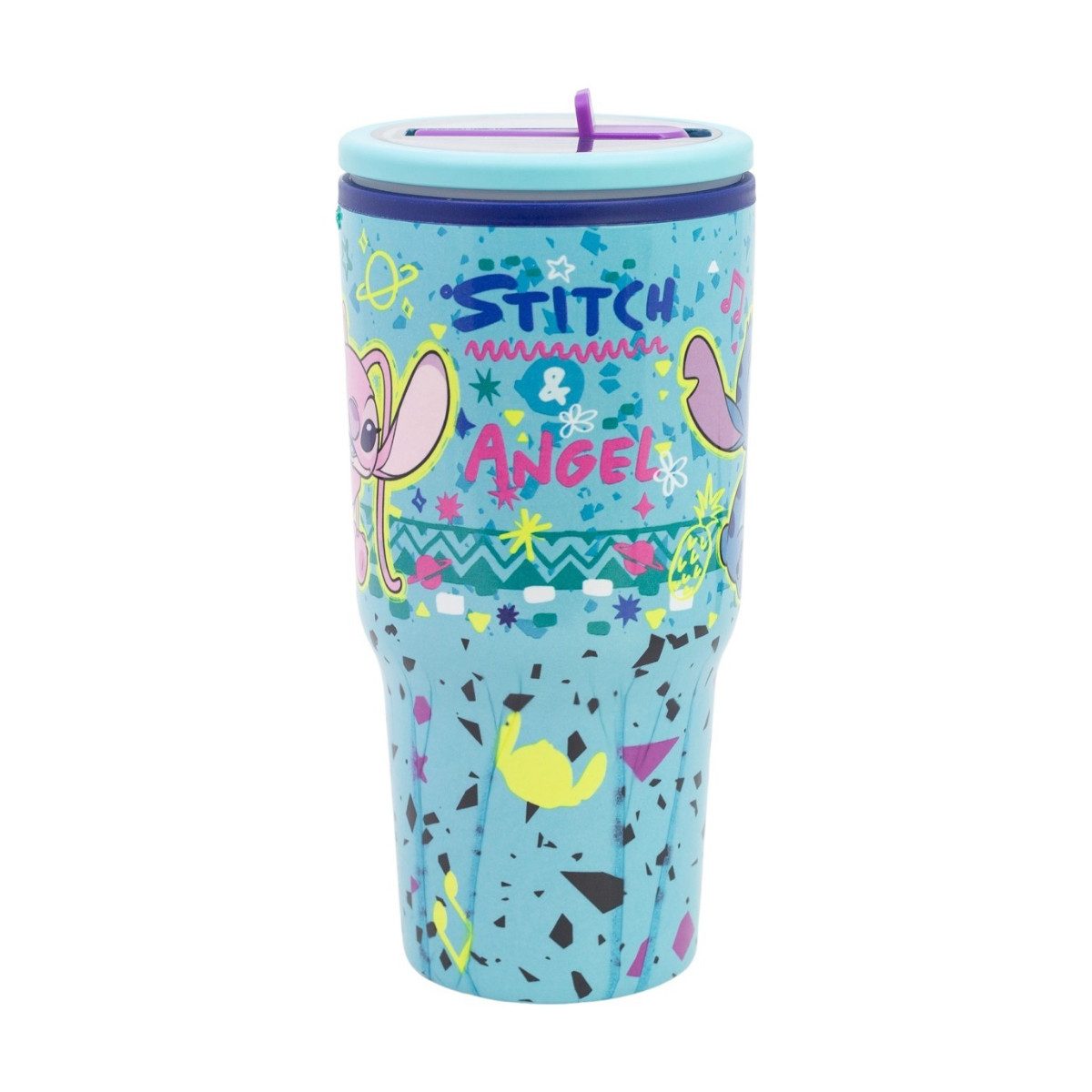 Lilo & Stitch Thermobecher - 640 ml Edelstahl doppelwandiger Trinkbecher mit Trinkhalm, 1-tlg., Edelstahl