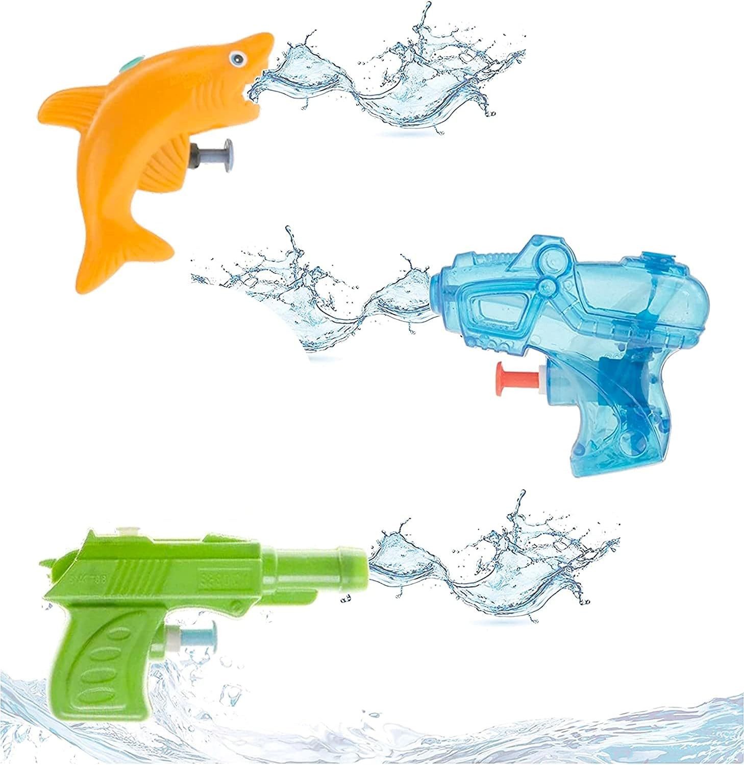 Kinderfreund® Wasserpistole 3 Wasserpistole Mix Wasserspritzpistolen Spritzpistolen (Set, 3-tlg., 3x Miniwassepistole), 3 verschiedene Designs