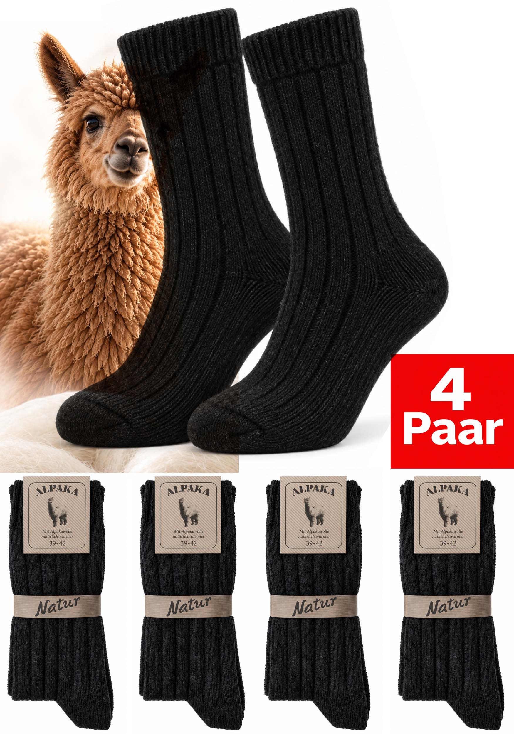 Chili Lifestyle Norwegersocken ALPAKA Wollsocken dicke Wintersocken 4er Pack Damen Herren (Multipack, 4-Paar, WÄRMER ALS SCHAFSWOLLE) warme Socken für Winter Alltag und Freizeit Weichbund ohne Gummidruck