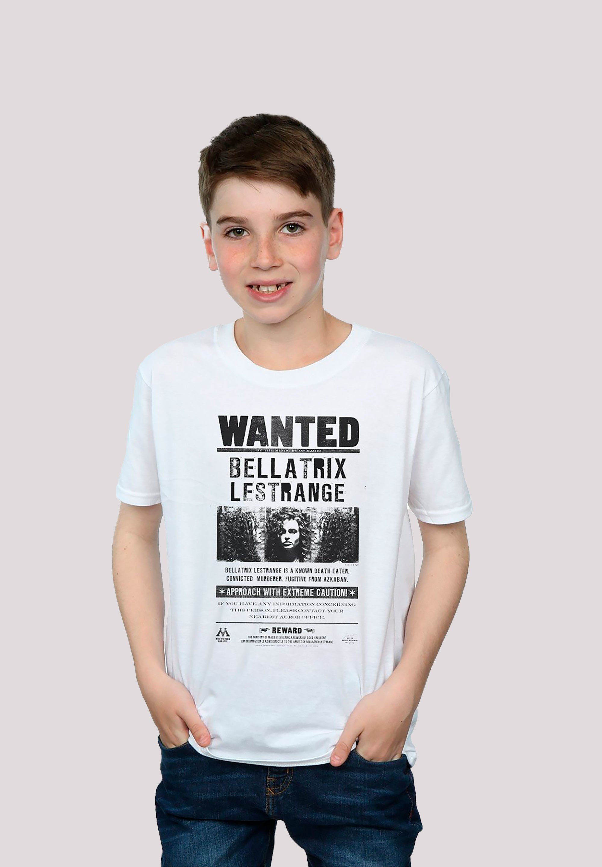 Print, Tragekomfort Bellatrix hohem Potter Lestrange T-Shirt Wanted weicher Sehr Harry Baumwollstoff mit F4NT4STIC