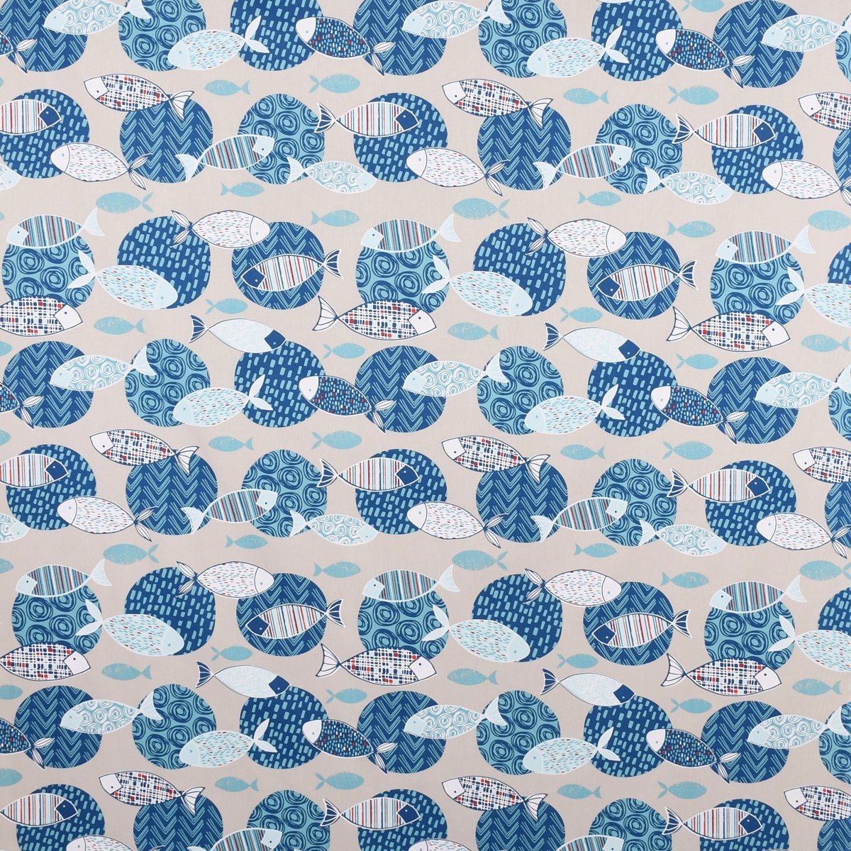 SCHÖNER LEBEN. Tischläufer SCHÖNER LEBEN. Tischläufer Poisson beige 40x160cm, handmade blau Fische Kreise