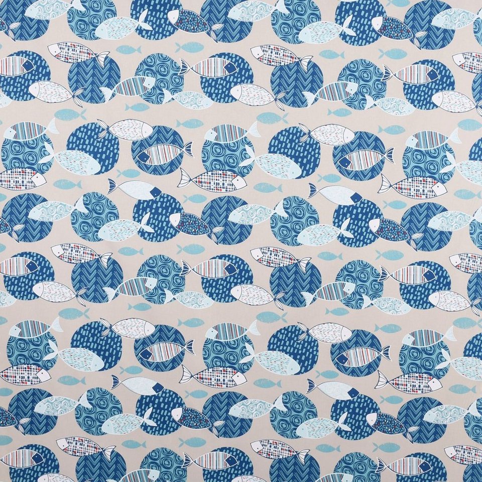 SCHÖNER LEBEN. Tischläufer SCHÖNER LEBEN. Tischläufer Poisson Fische Kreise  beige blau 40x160cm, handmade