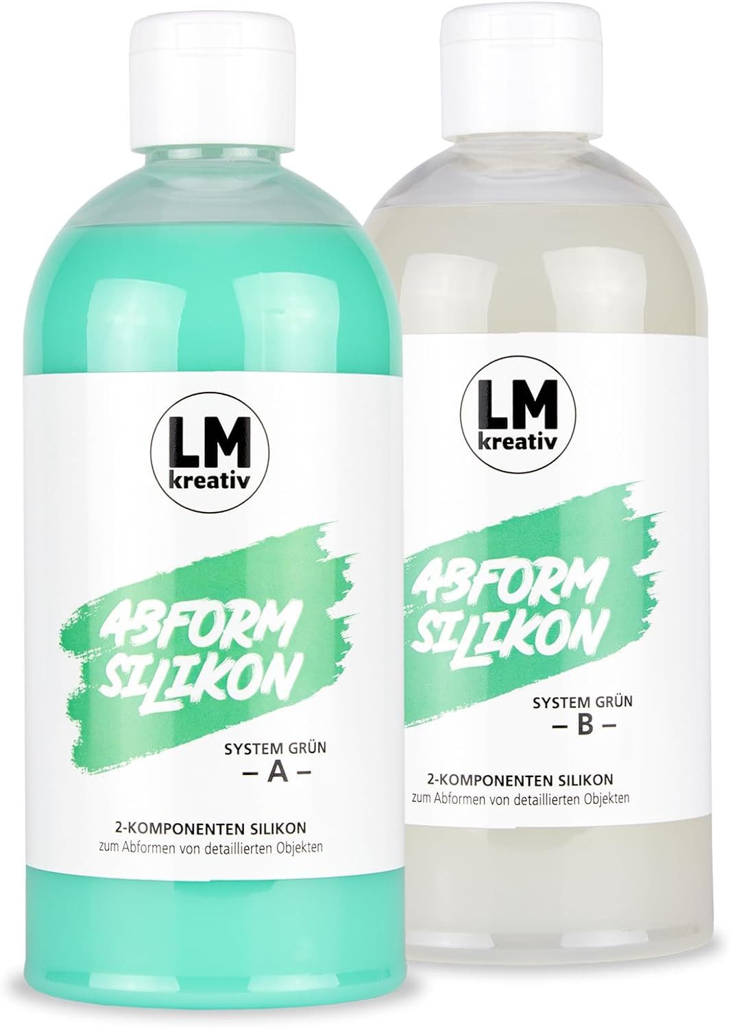 LM-Kreativ Spachtelmasse Abformsilikon flüssig 2-Komponenten, detailgetreu für den Formenbau, 2K-Silikon 1:1, detailtreu, reißfest, schrumpfungsfrei, geruchlos
