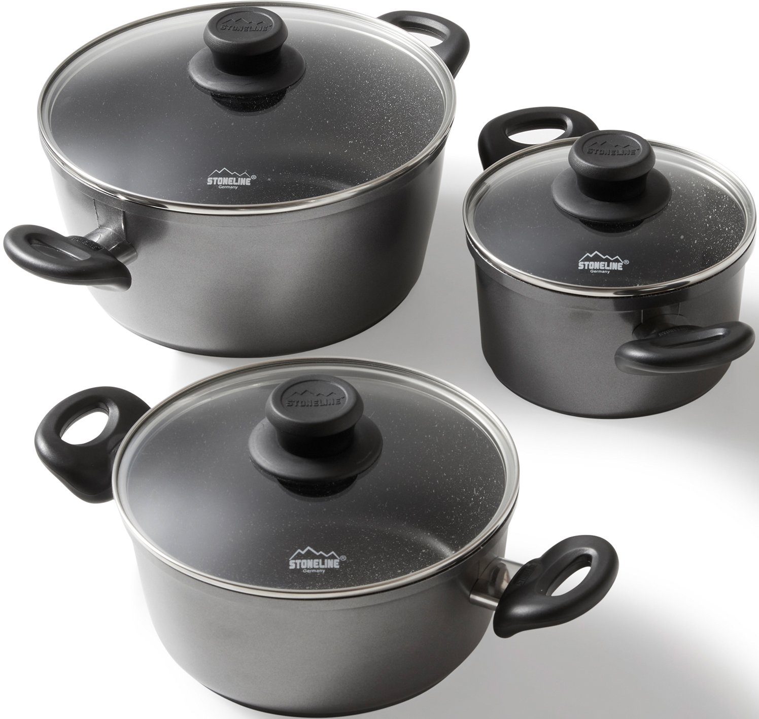 STONELINE Topf-Set, Aluminium (Set, 6-tlg., 1x Kochtopf Ø 16 cm, 1x Kochtopf Ø 20 cm, 1x Kochtopf Ø 24 cm), Induktion