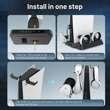 HYTIREBY PS5 Konsole Ladegerät Stand Vertikale Multifunktionale Kühlung Station Konsolen-Ladestation (mit Dual-Controller-Ladung für PS5 / Digital Edition,für PlayStation 5)