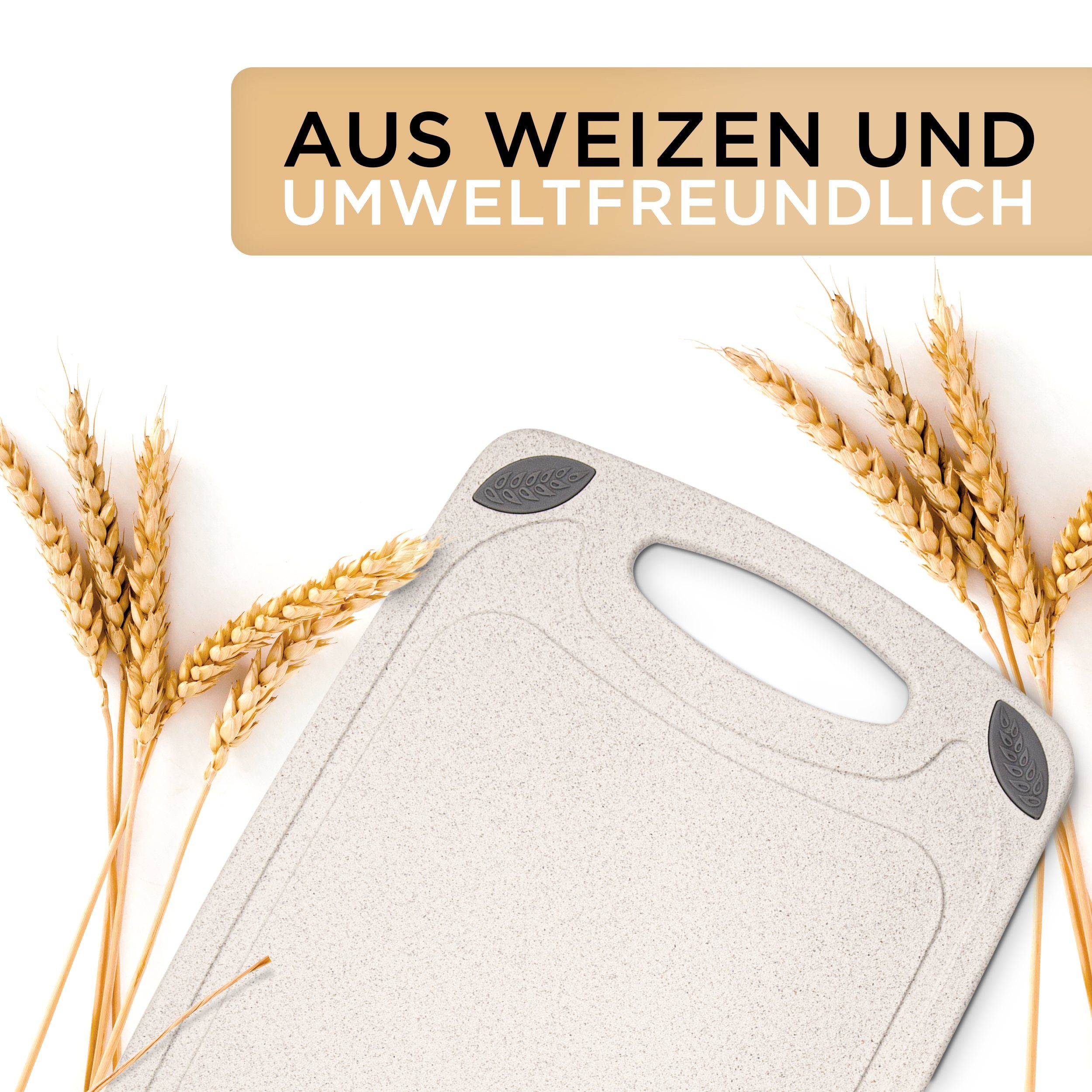 Griff, Nachhaltiges Exitoso Brotbrettchen, (1-St), Saftrille antibakteriell Schneidebrett, Kunststoff, und und 32x20 Schneidebrett Schneidbrett Spülmaschinenfest Weizenstroh, aus Weizenstroh,