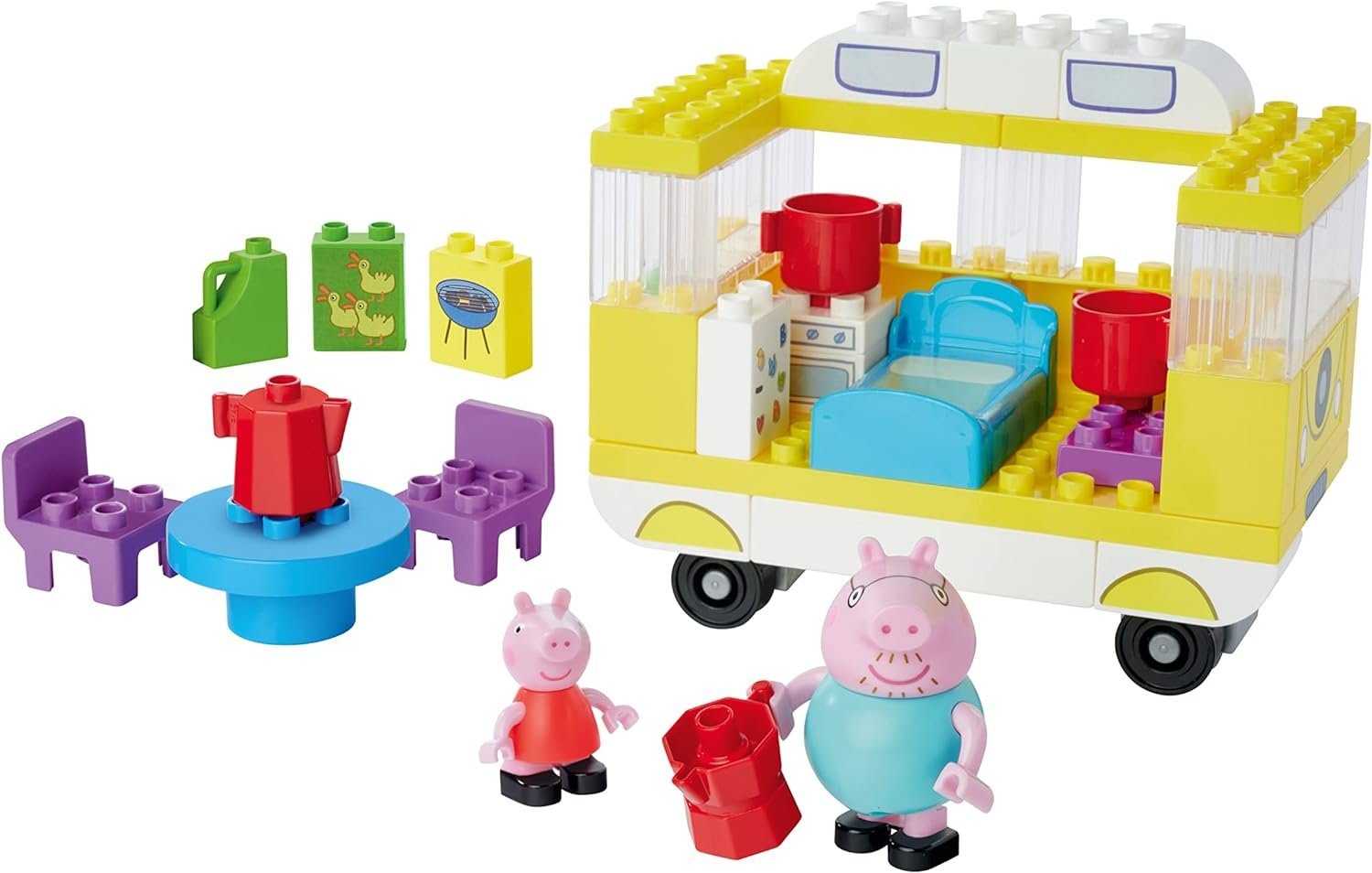 BIG Lernspielzeug Bloxx Peppa Pig Camper - Peppa, Papa Wutz und Camper, 52 Teile (52-St), Peppa Pig BIG-Bloxx