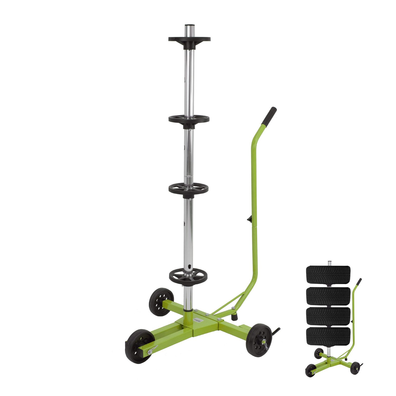 TRUTZHOLM Felgenbaum Wagen fahrbar Singlegriff Reifenständer Reifenwagen Felgenständer Pkw, für 4 Reifen, bis 720 mm Reifenbreite, Stück, 1-tlg., platzsparend