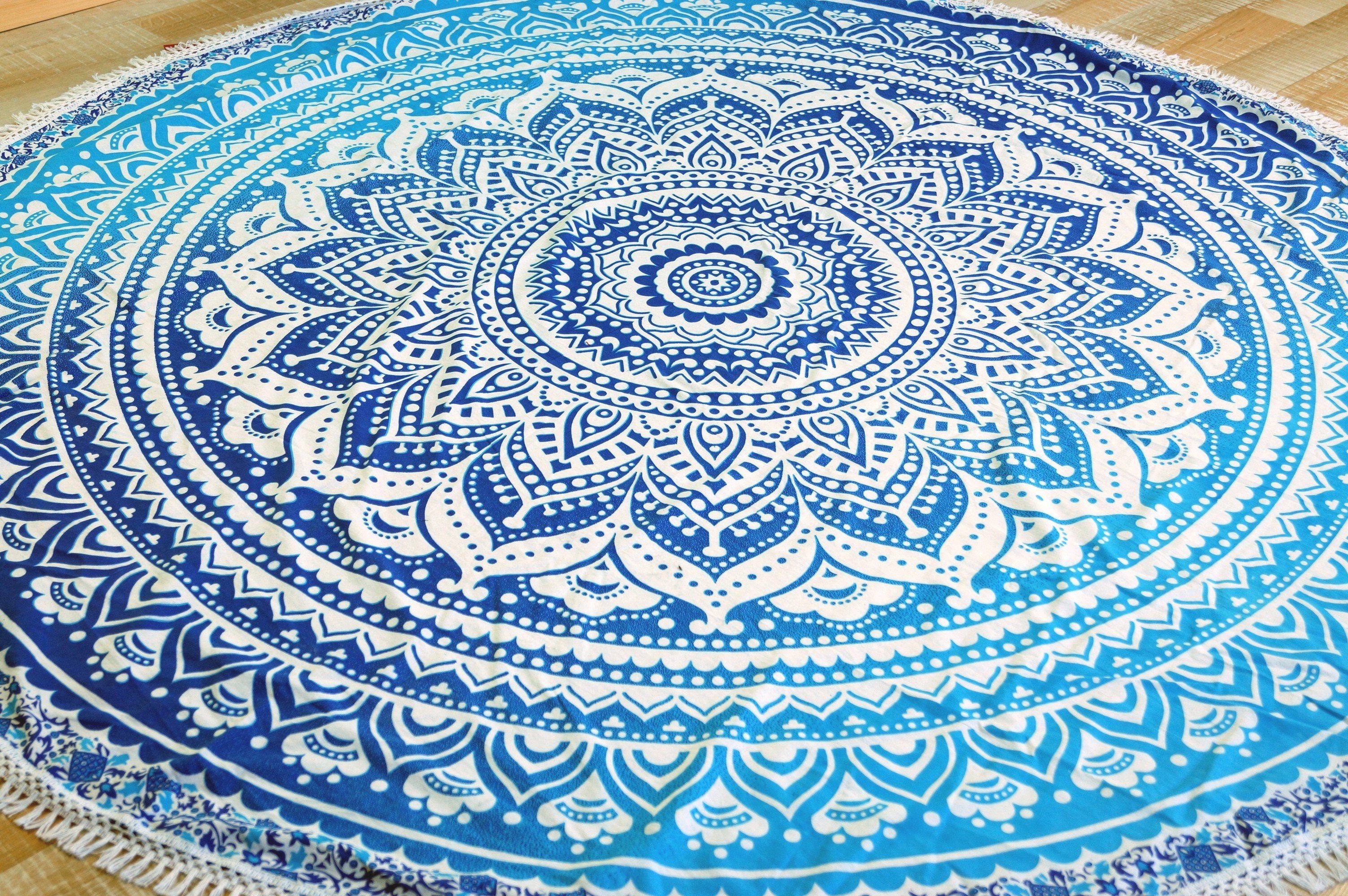 blau Guru-Shop Tagesdecke,.., indisches Rundes Boho Tagesdecke Tuch, Mandala