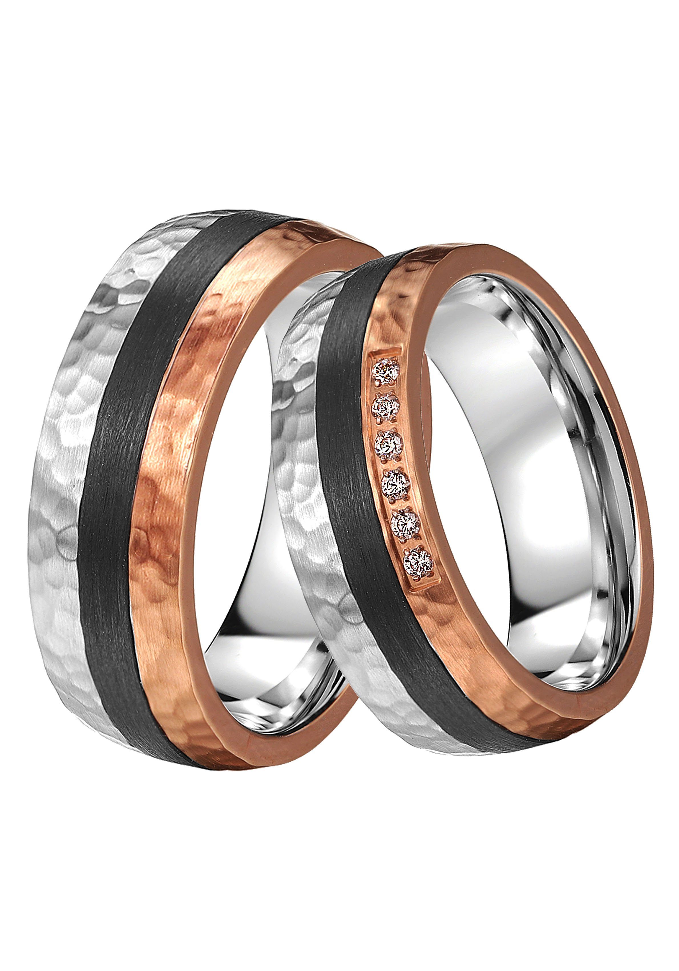 DOOSTI Trauring Schmuck o. ohne Geschenk Trauring edelstahlfarben-roségoldfarben-schwarz mit LIEBE, Zirkonia Partnerring Edelstahl Ehering