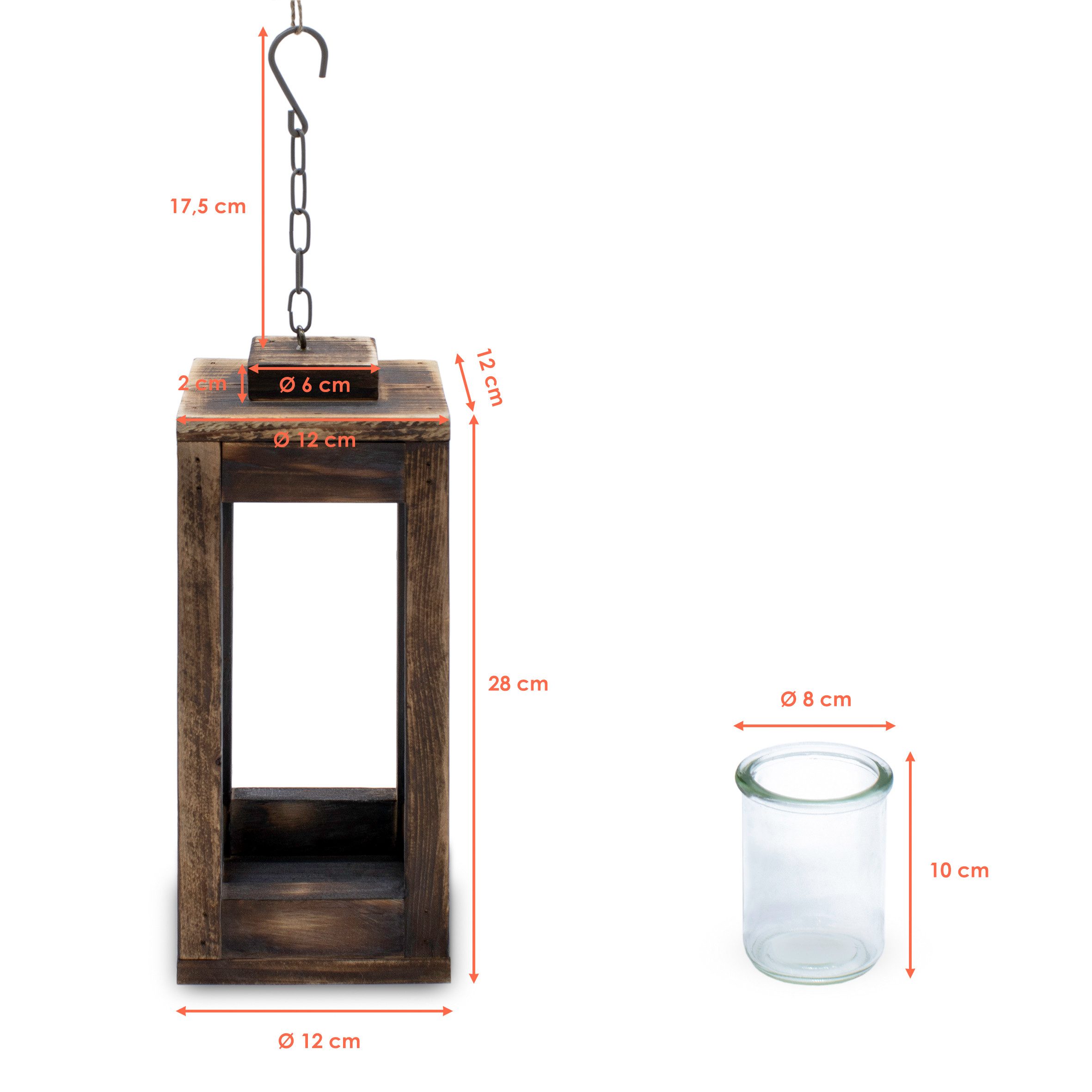 Spetebo Kerzenlaterne Holz Hänge Laterne mit Metall Kette - 31 cm (Stück, 1 günstig online kaufen