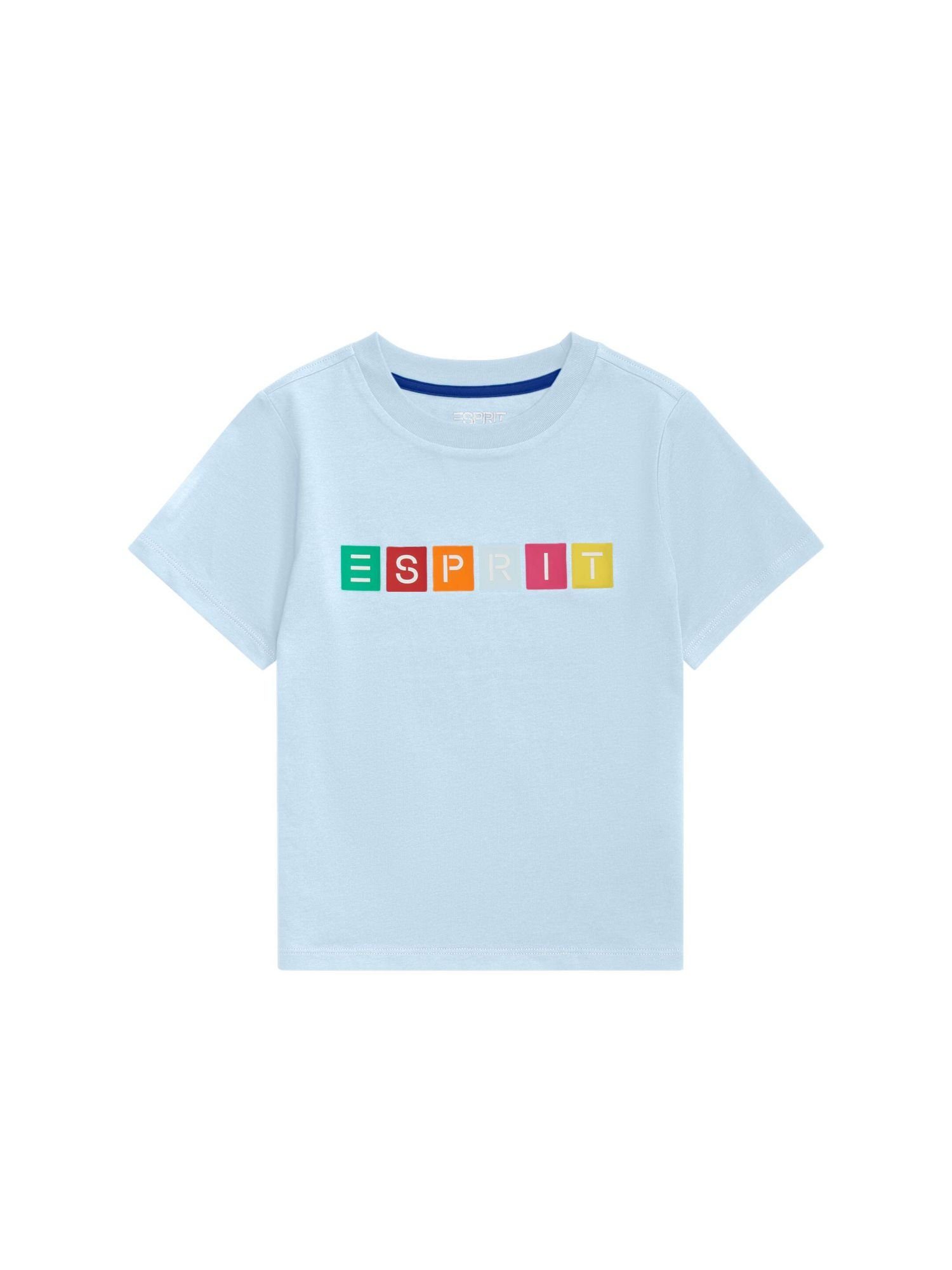 Esprit T-Shirt T-Shirt aus Bio-Baumwolle mit geometrischem Logo (1-tlg) PASTEL BLUE