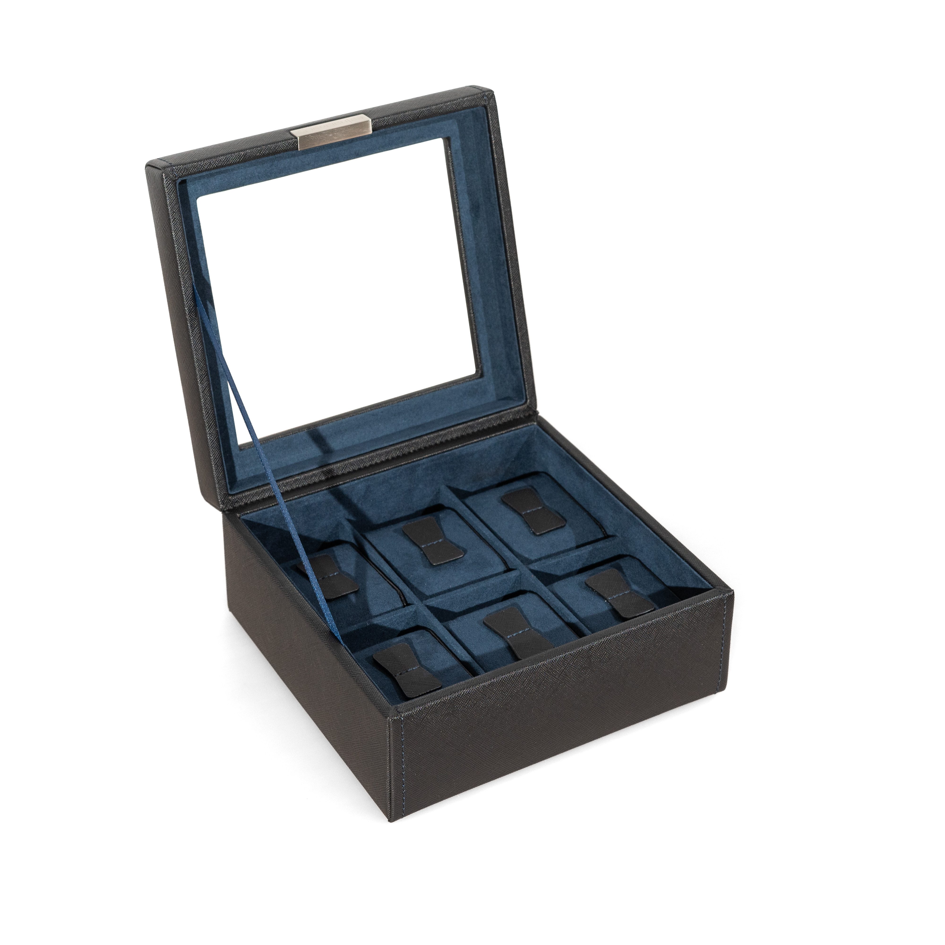 Friedrich23 Uhrenbox Bond Cross Grain mit Glasdeckel für 6 Uhren