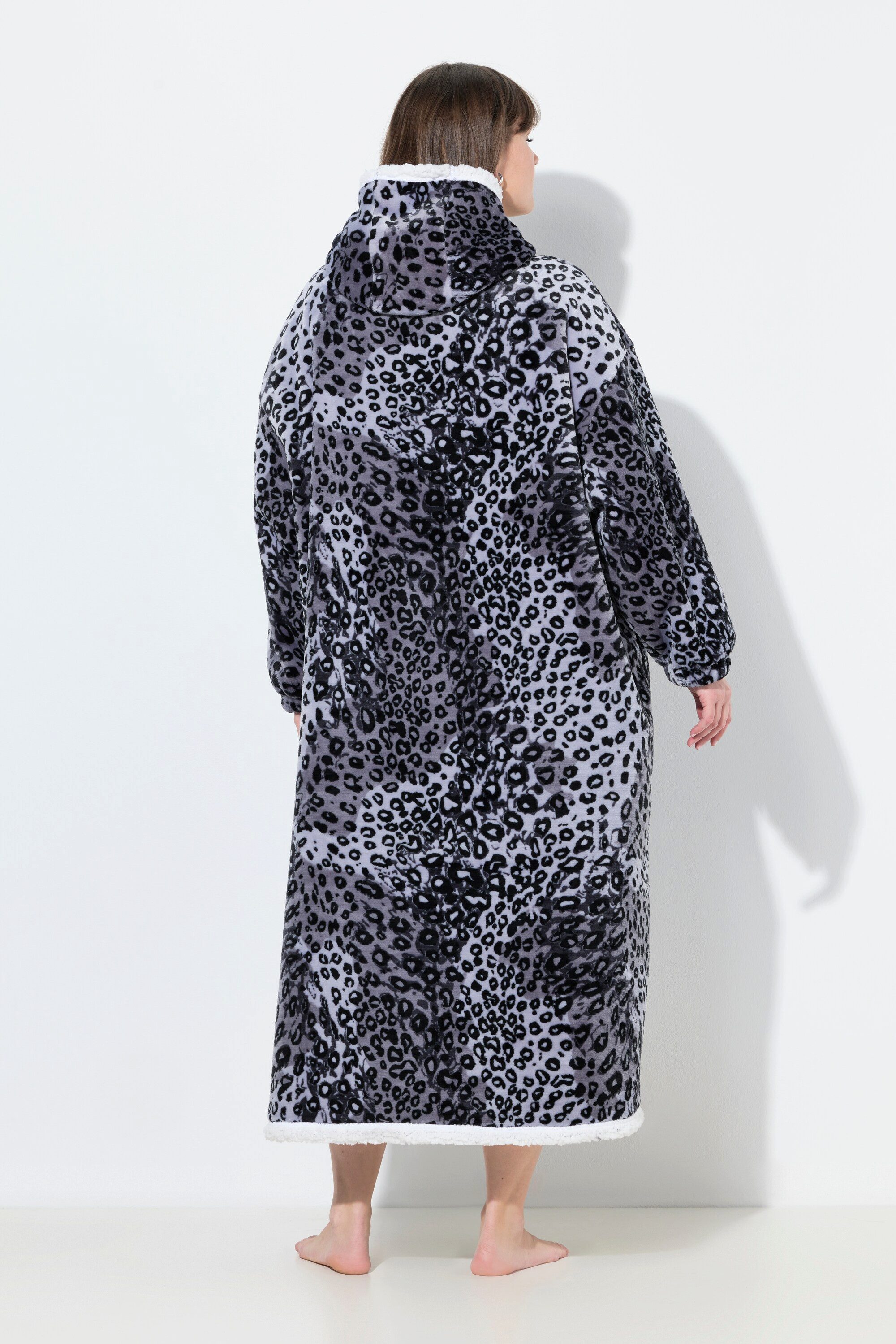 Ulla Popken Sweatjacke Loungewear-Poncho Leomuster Kapuze Langarm Tasche