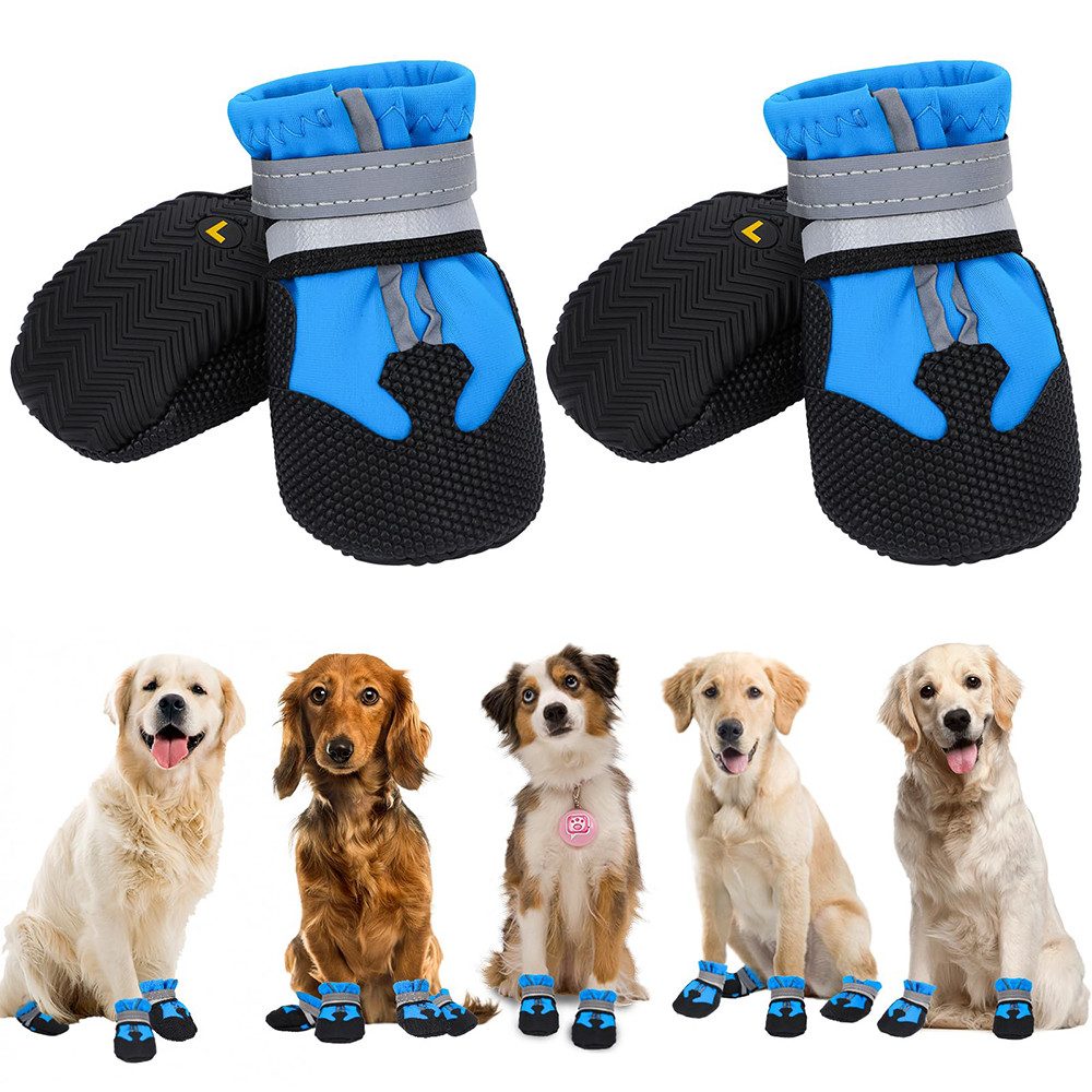 Ledander Pfotenschutz Rutschfeste Hundeschuhe mit reflektierenden Riemen,verstellbar, (4-tlg), waschbar, Pfotenschützer für kleine, mittlere und große Hunde