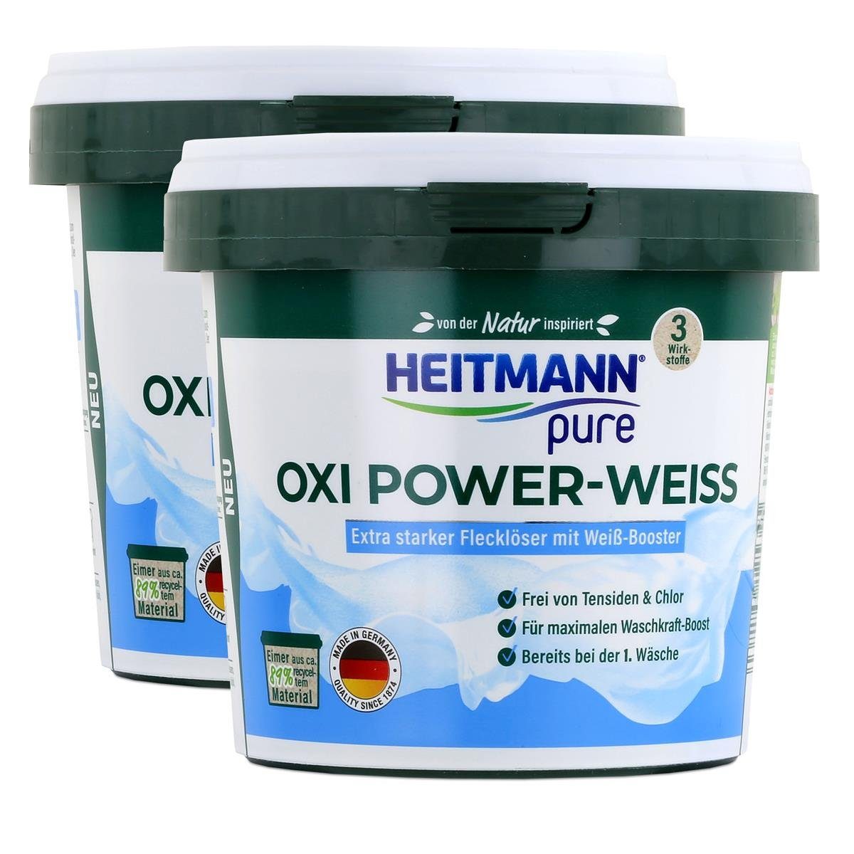 Heitmann mit HEITMANN pure 500g Vollwaschmittel Weiß-Booster Flecklöser - (2er Oxi Power-Weiss