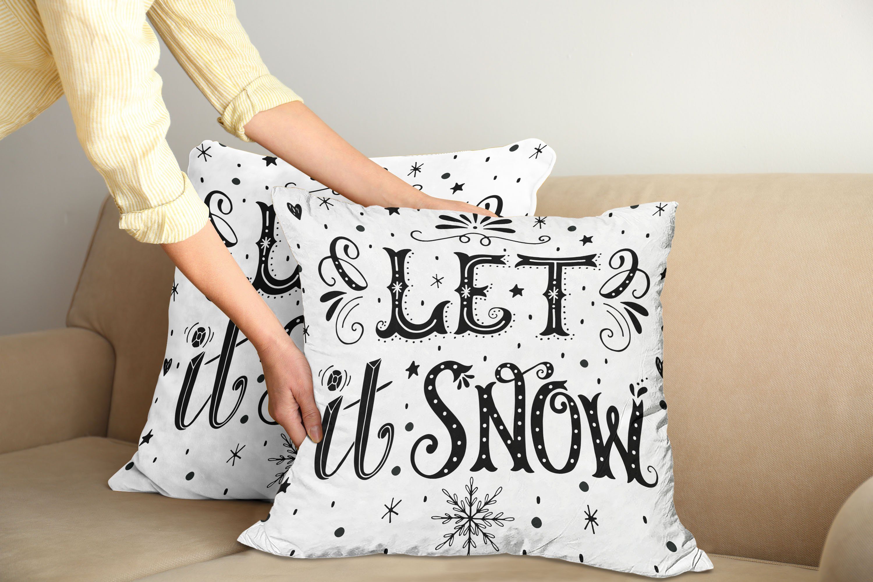 Abakuhaus Digitaldruck, (2 Monochrome Stück), Snow Let it Modern Kissenbezüge Accent Doppelseitiger Winter Kunst