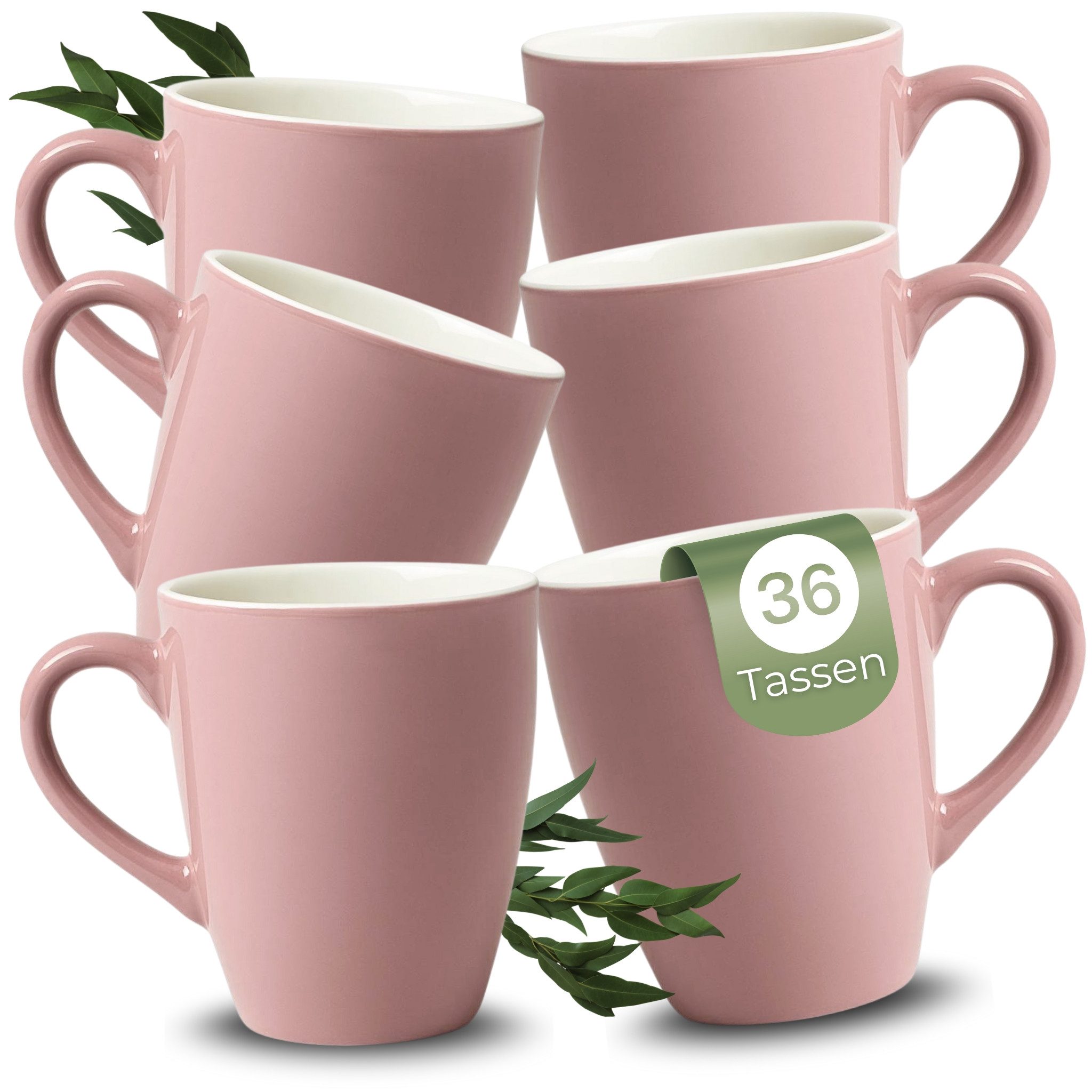 matches21 HOME & HOBBY Tasse Kaffeetassen 36er Set aus Keramik 340ml, Teetassen in Altrosa, 36-tlg., Moderne Kaffeebecher Spülmaschinenfest & Mikrowellengeeignet