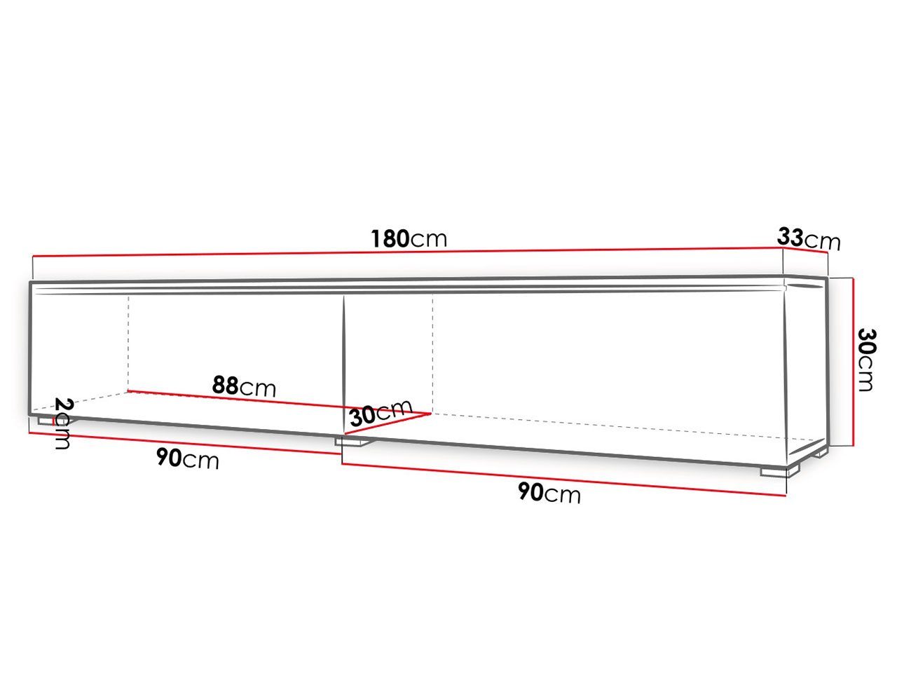 Weiß Mirjan24 Weiß Wohnzimmer 2 / Türen, D180 Stilvoll Hochglanz Modern TV-Schrank TV-Tisch,